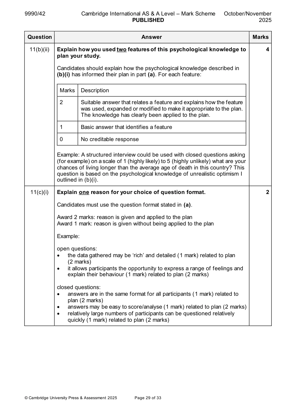 Mark scheme, page 29 of 33