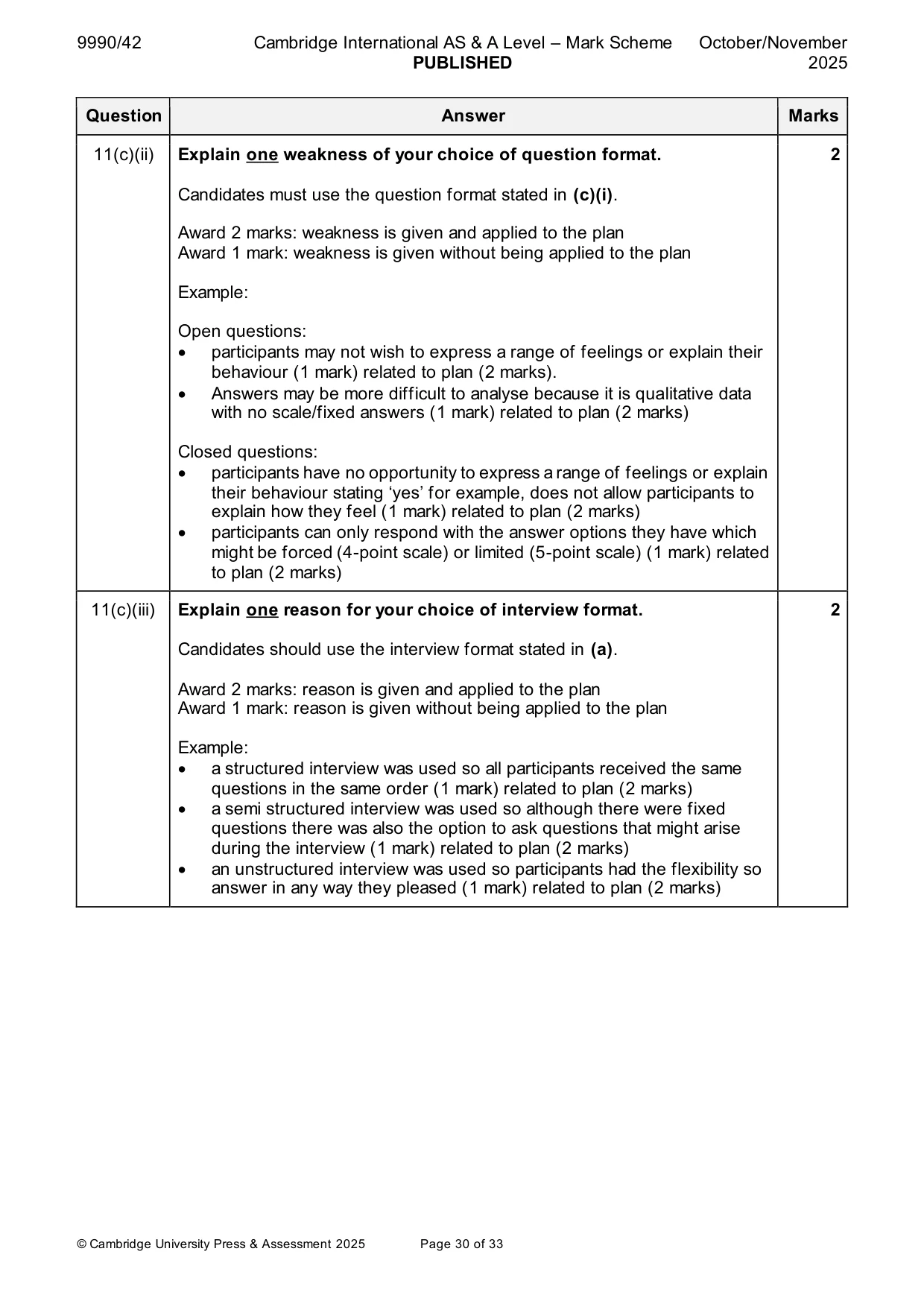 Mark scheme, page 30 of 33
