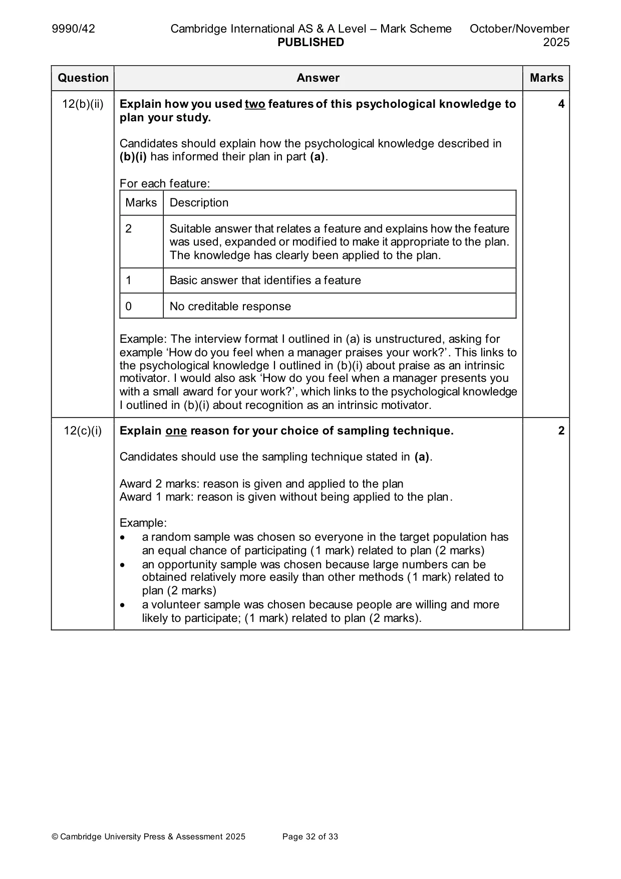 Mark scheme, page 32 of 33