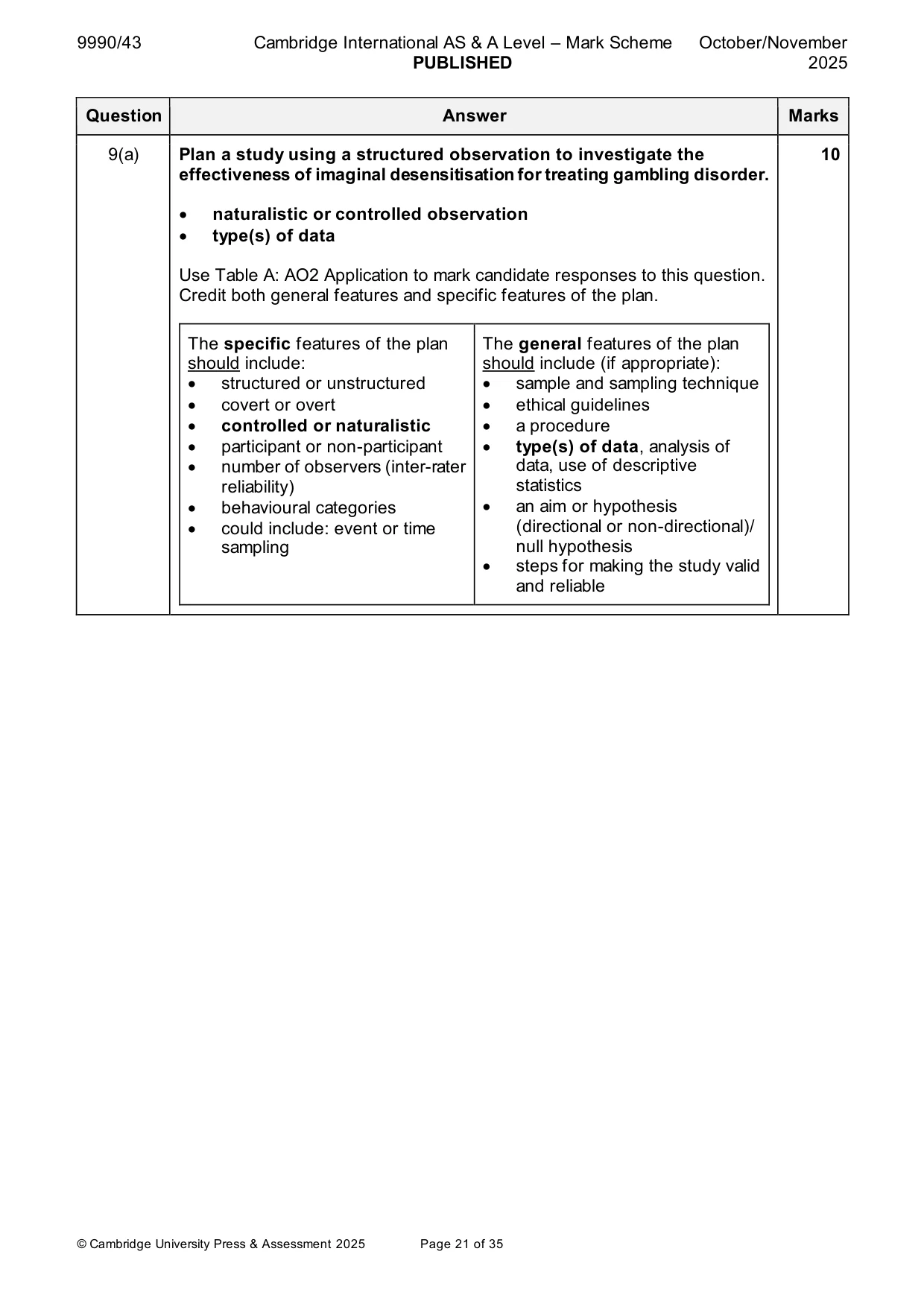 Mark scheme, page 21 of 35