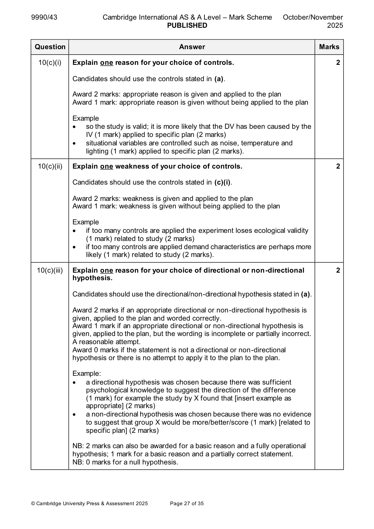 Mark scheme, page 27 of 35