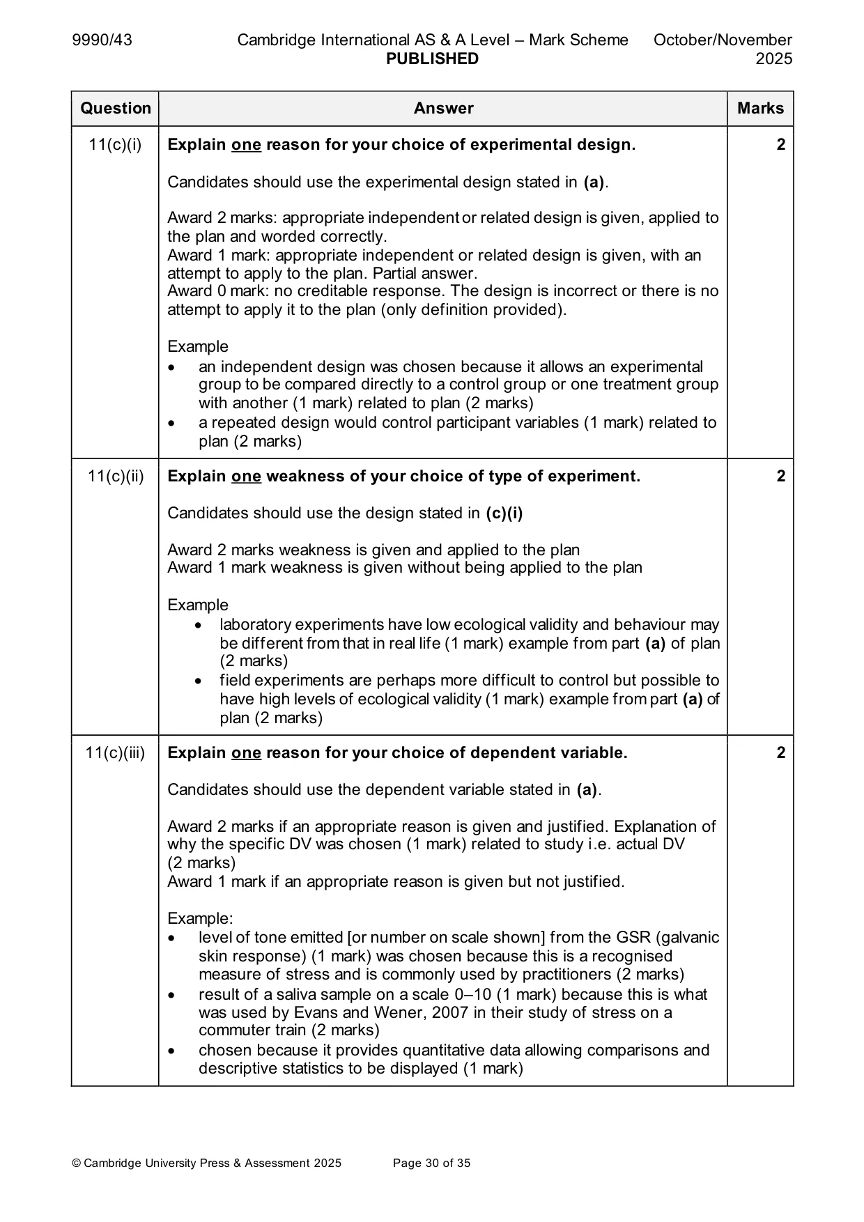 Mark scheme, page 30 of 35