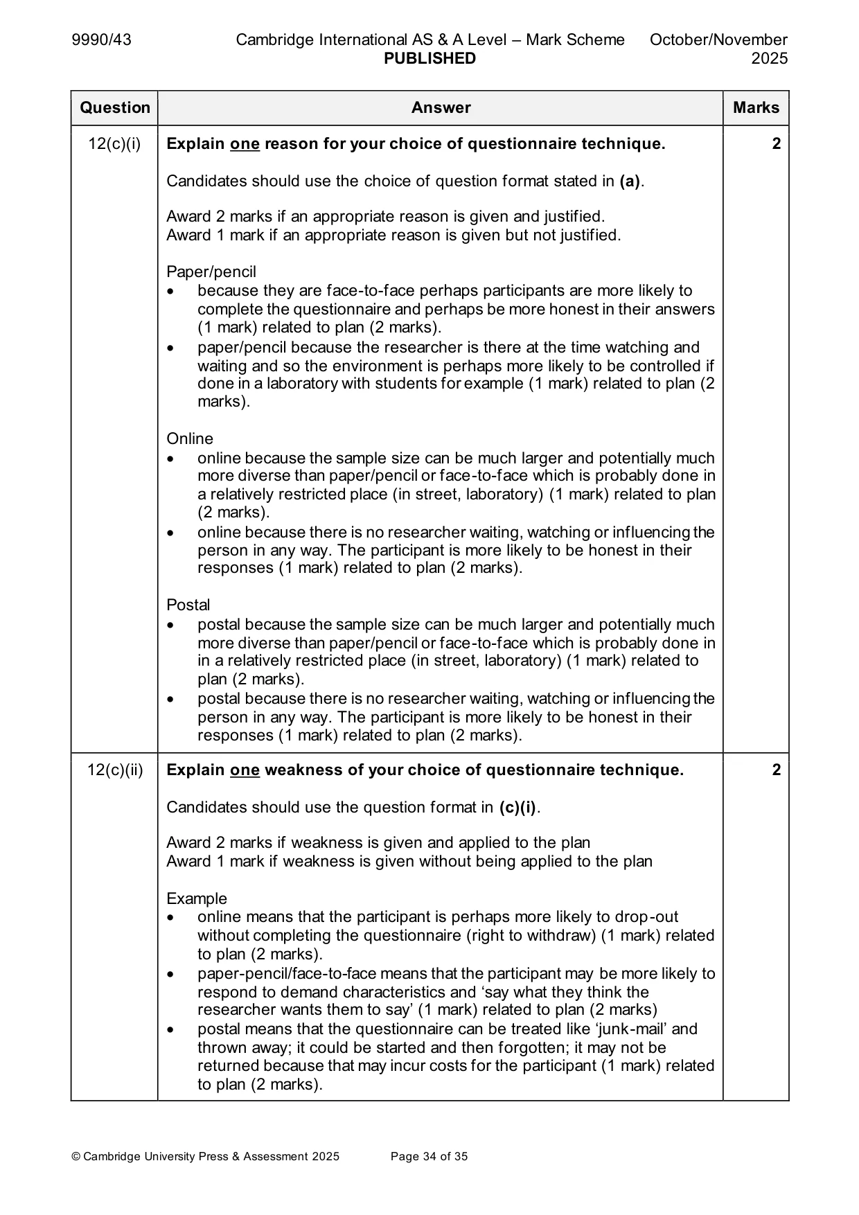 Mark scheme, page 34 of 35