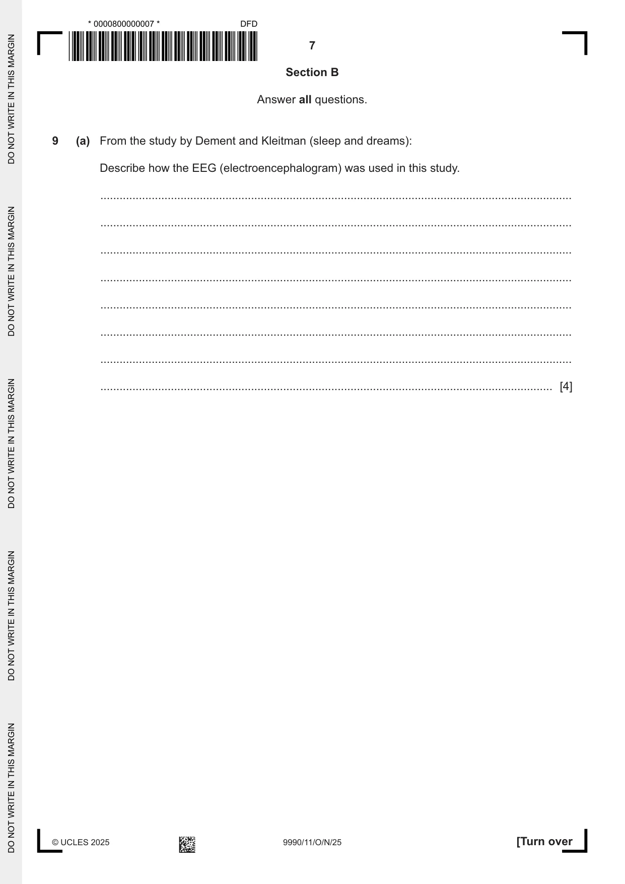 Cambridge A Level Psychology (from 2018) 9990 2025 Oct/Nov Paper 1 · Variant 1 question paper, page 7 of 12