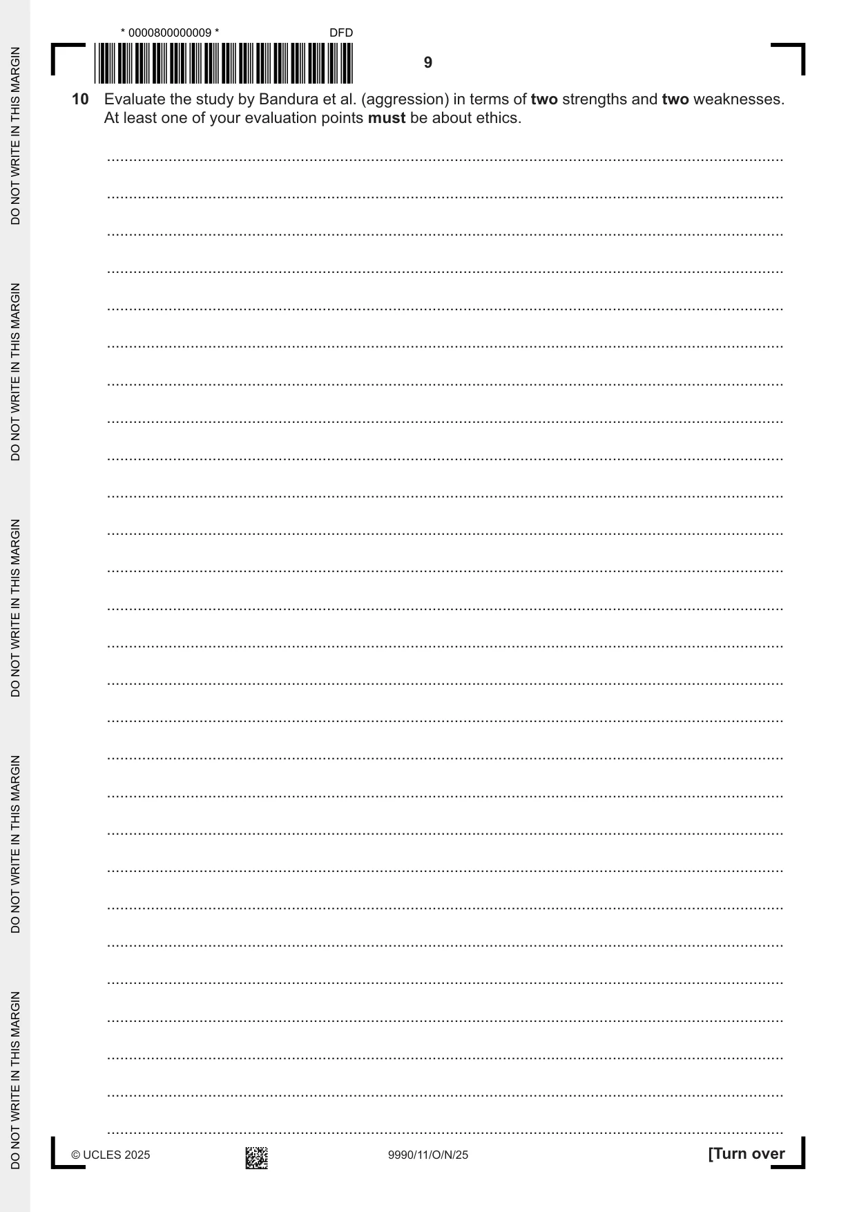 Cambridge A Level Psychology (from 2018) 9990 2025 Oct/Nov Paper 1 · Variant 1 question paper, page 9 of 12