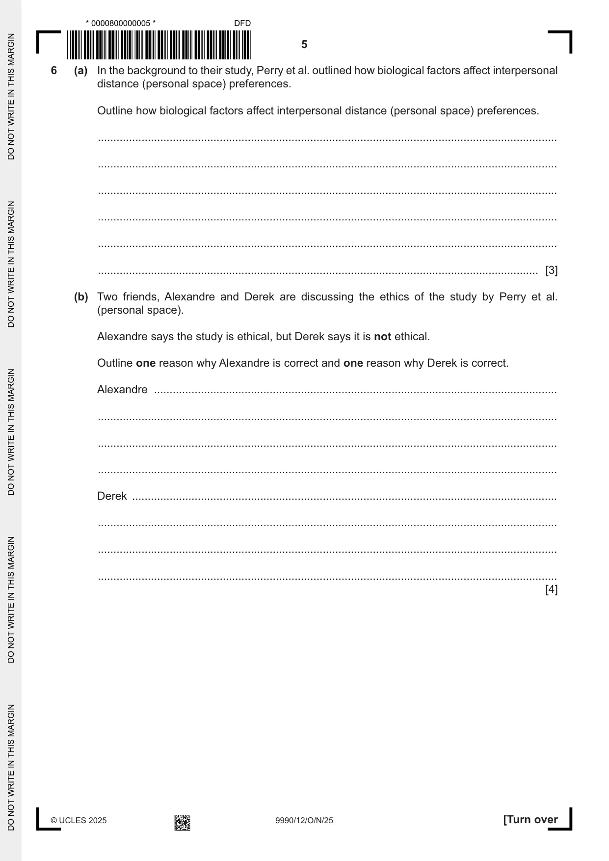 Cambridge A Level Psychology (from 2018) 9990 2025 Oct/Nov Paper 1 · Variant 2 question paper, page 5 of 12
