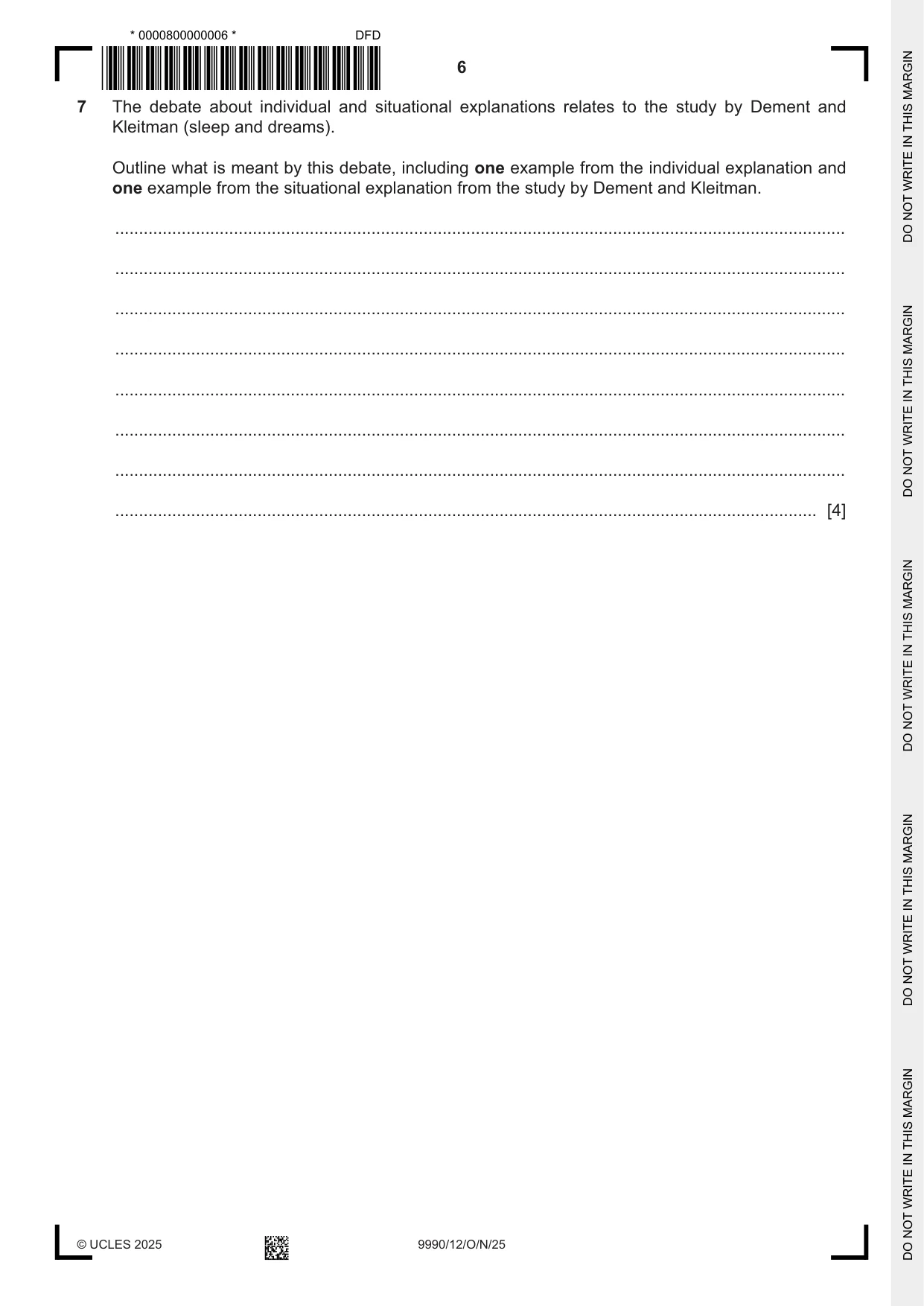 Cambridge A Level Psychology (from 2018) 9990 2025 Oct/Nov Paper 1 · Variant 2 question paper, page 6 of 12