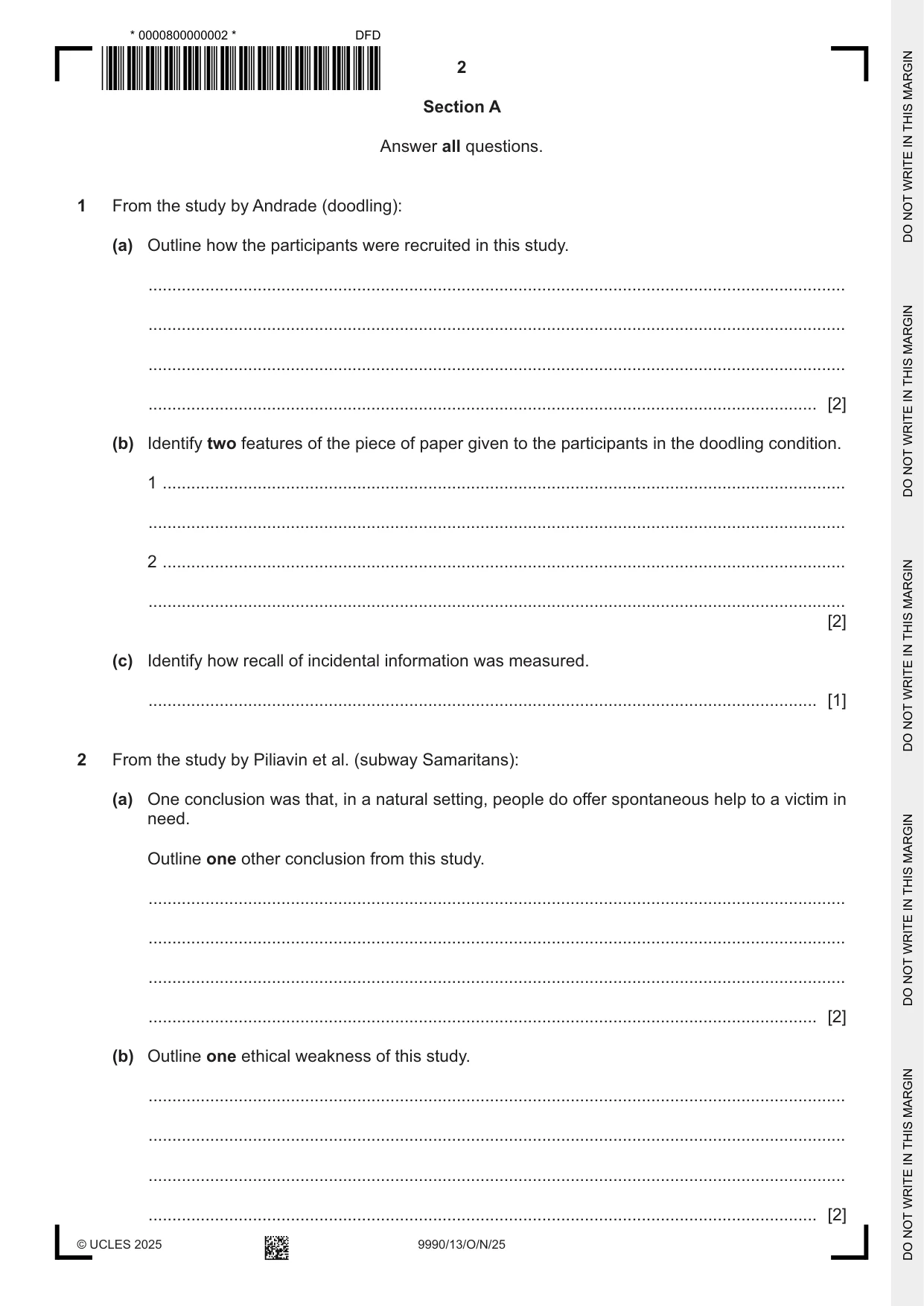 Cambridge A Level Psychology (from 2018) 9990 2025 Oct/Nov Paper 1 · Variant 3 question paper, page 2 of 12