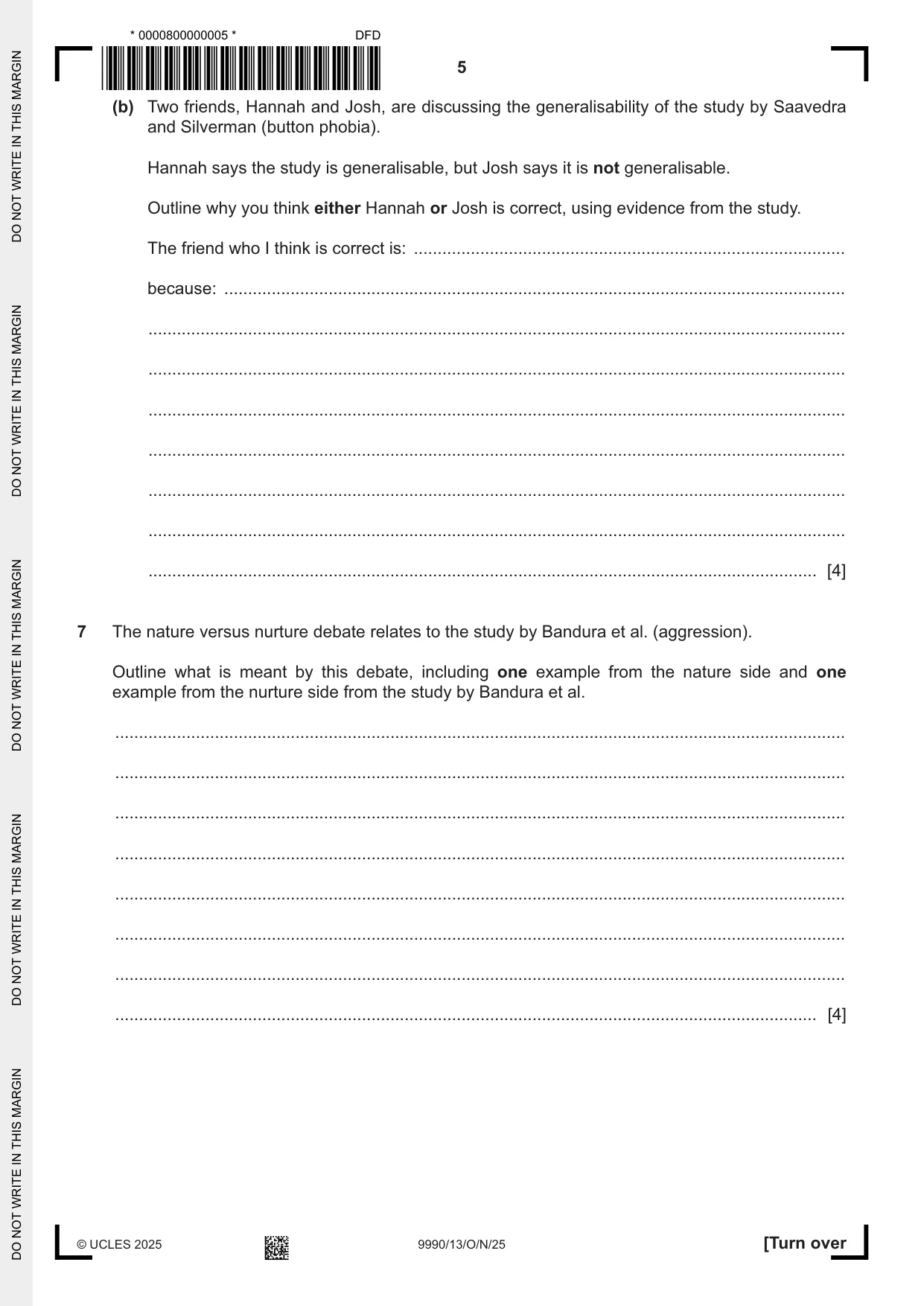 Cambridge A Level Psychology (from 2018) 9990 2025 Oct/Nov Paper 1 · Variant 3 question paper, page 5 of 12