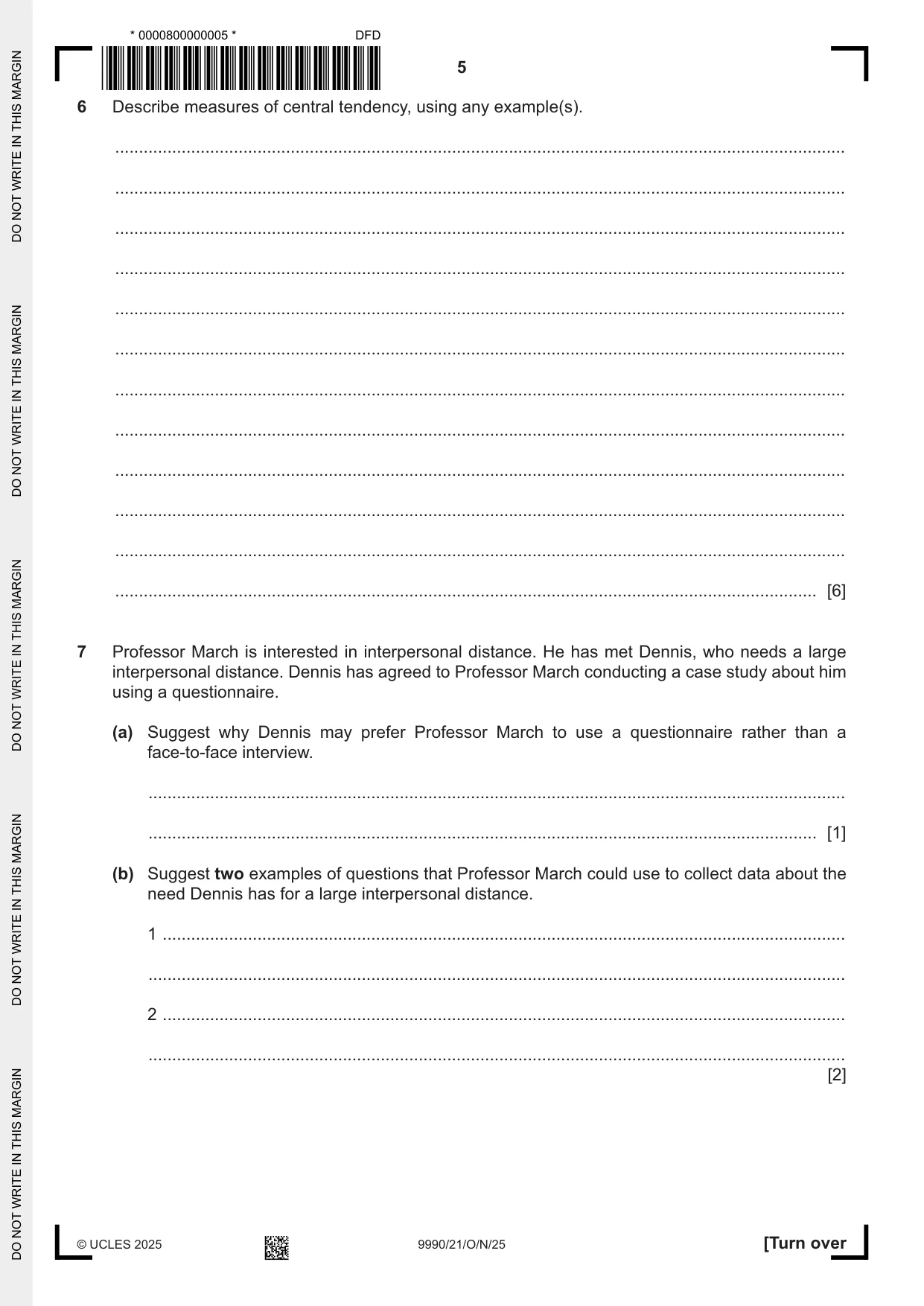 Cambridge A Level Psychology (from 2018) 9990 2025 Oct/Nov Paper 2 · Variant 1 question paper, page 5 of 12