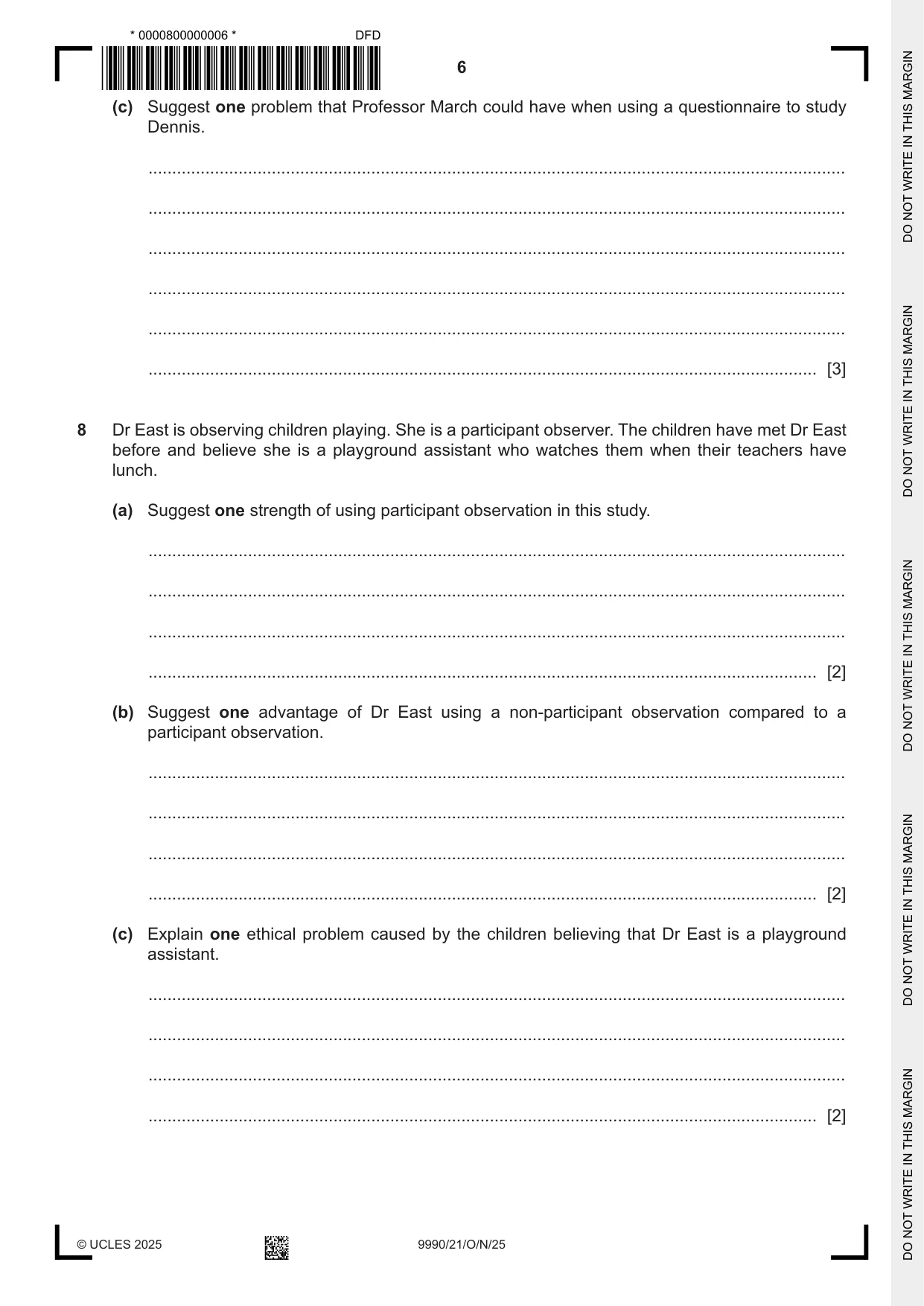 Cambridge A Level Psychology (from 2018) 9990 2025 Oct/Nov Paper 2 · Variant 1 question paper, page 6 of 12
