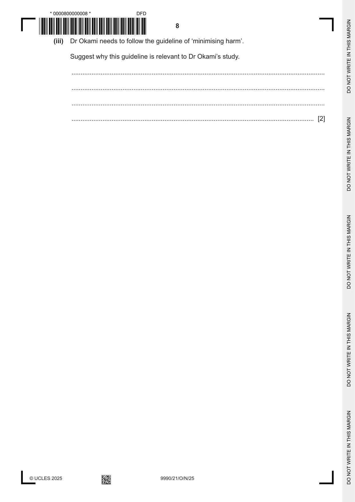 Cambridge A Level Psychology (from 2018) 9990 2025 Oct/Nov Paper 2 · Variant 1 question paper, page 8 of 12