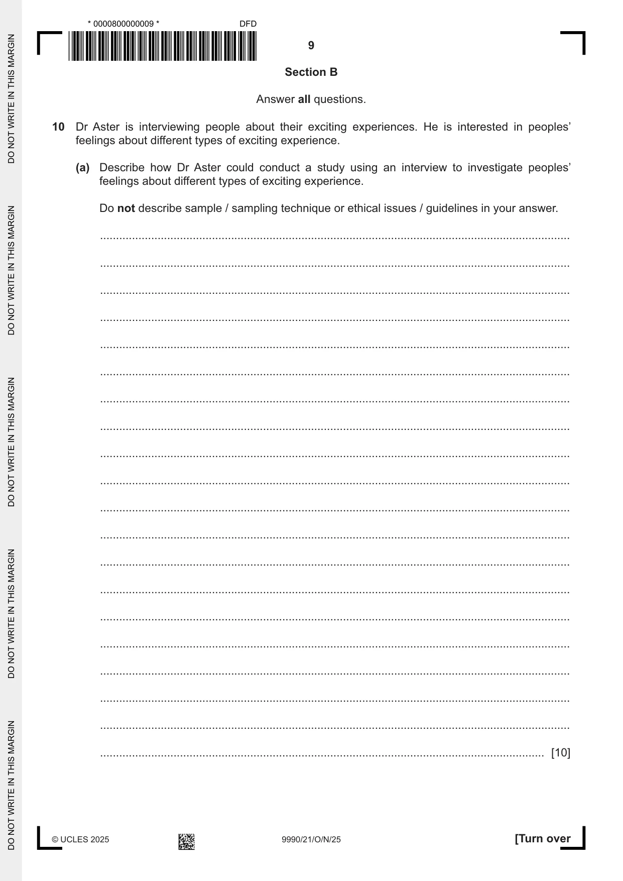 Cambridge A Level Psychology (from 2018) 9990 2025 Oct/Nov Paper 2 · Variant 1 question paper, page 9 of 12