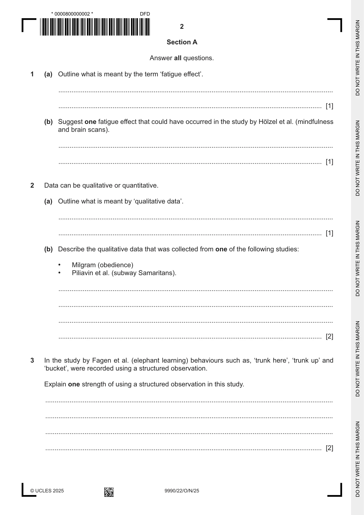 Cambridge A Level Psychology (from 2018) 9990 2025 Oct/Nov Paper 2 · Variant 2 question paper, page 2 of 12