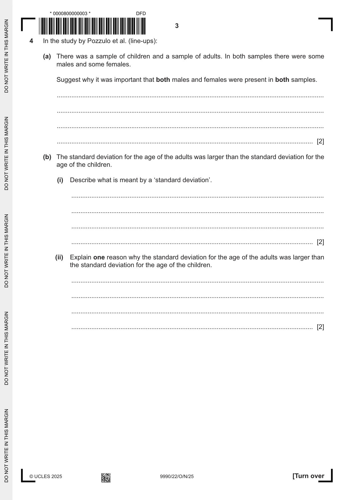 Cambridge A Level Psychology (from 2018) 9990 2025 Oct/Nov Paper 2 · Variant 2 question paper, page 3 of 12