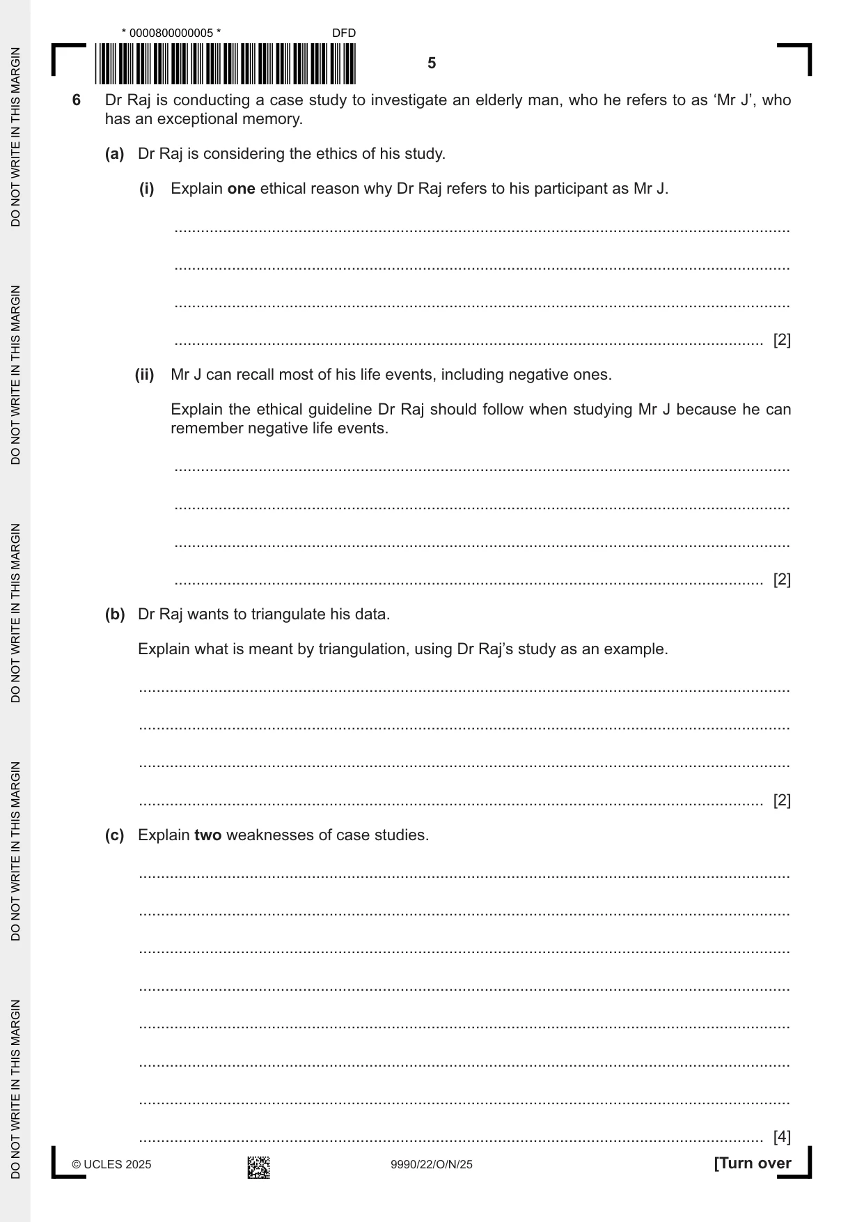 Cambridge A Level Psychology (from 2018) 9990 2025 Oct/Nov Paper 2 · Variant 2 question paper, page 5 of 12