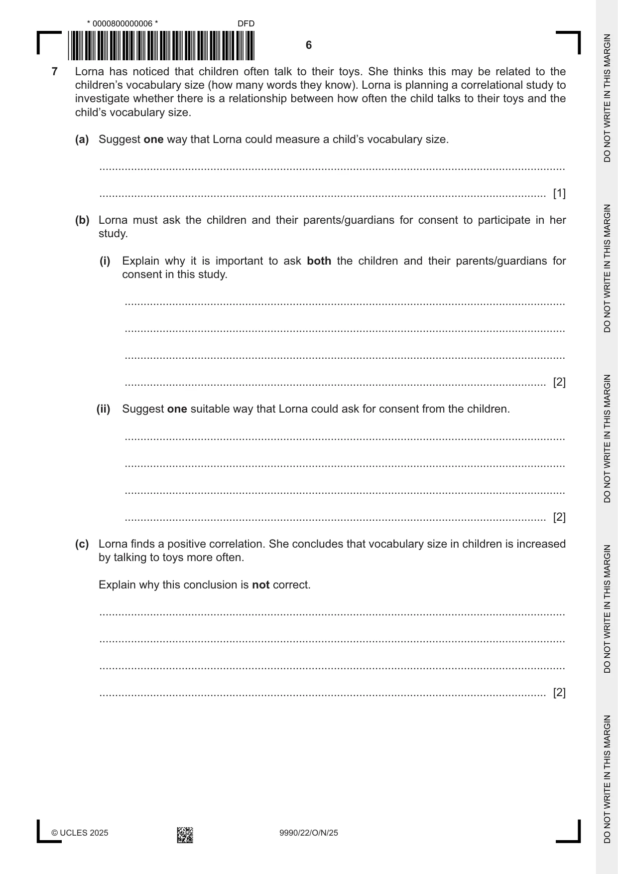 Cambridge A Level Psychology (from 2018) 9990 2025 Oct/Nov Paper 2 · Variant 2 question paper, page 6 of 12