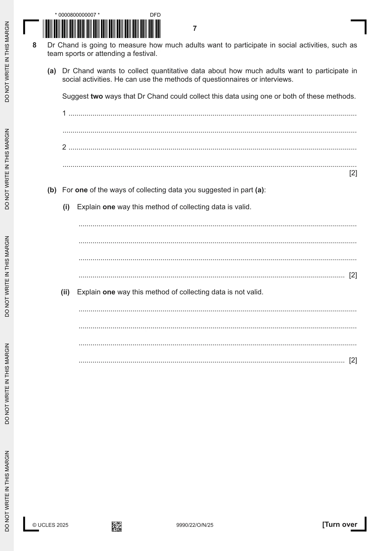 Cambridge A Level Psychology (from 2018) 9990 2025 Oct/Nov Paper 2 · Variant 2 question paper, page 7 of 12