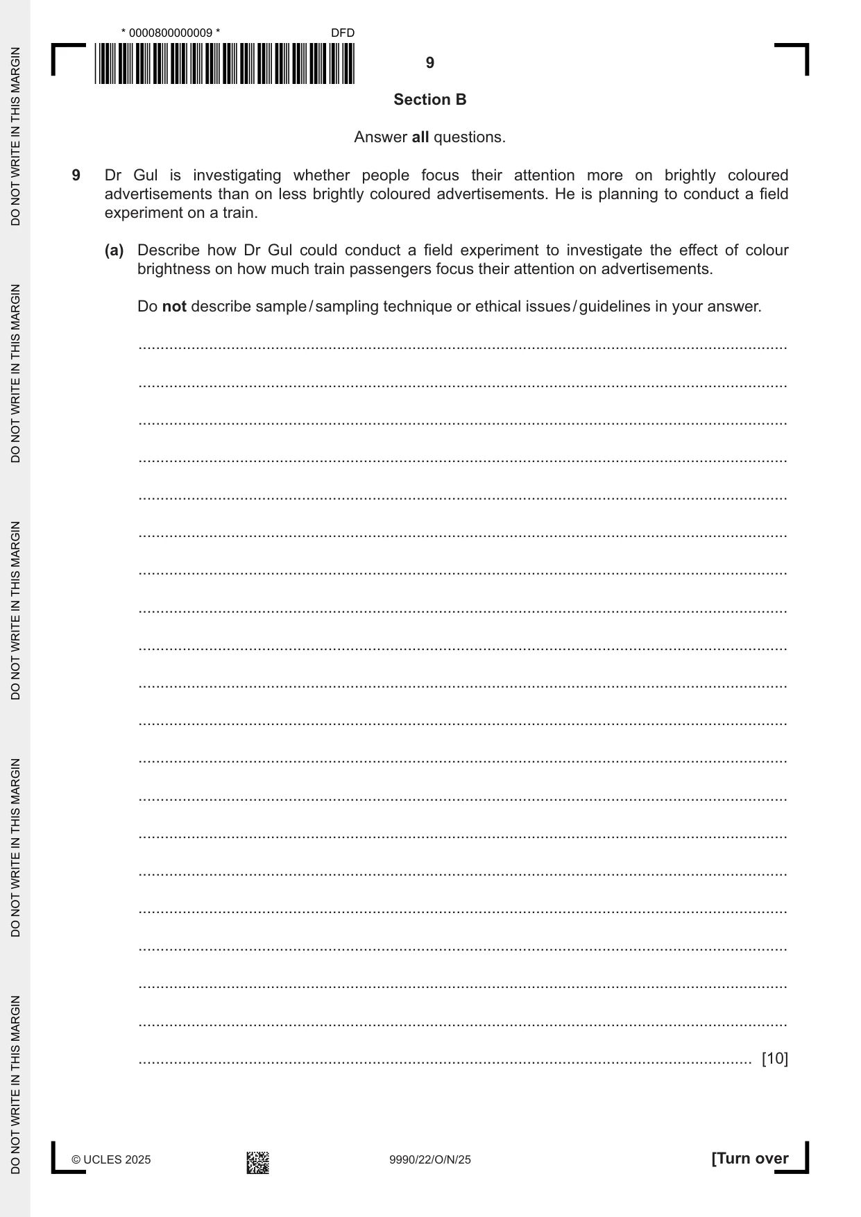 Cambridge A Level Psychology (from 2018) 9990 2025 Oct/Nov Paper 2 · Variant 2 question paper, page 9 of 12