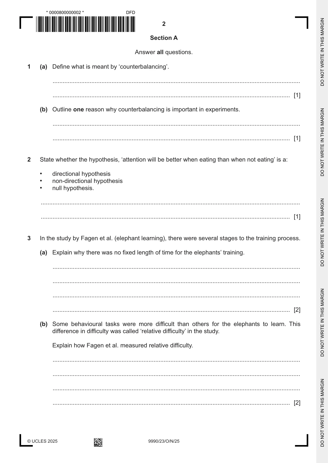 Cambridge A Level Psychology (from 2018) 9990 2025 Oct/Nov Paper 2 · Variant 3 question paper, page 2 of 12