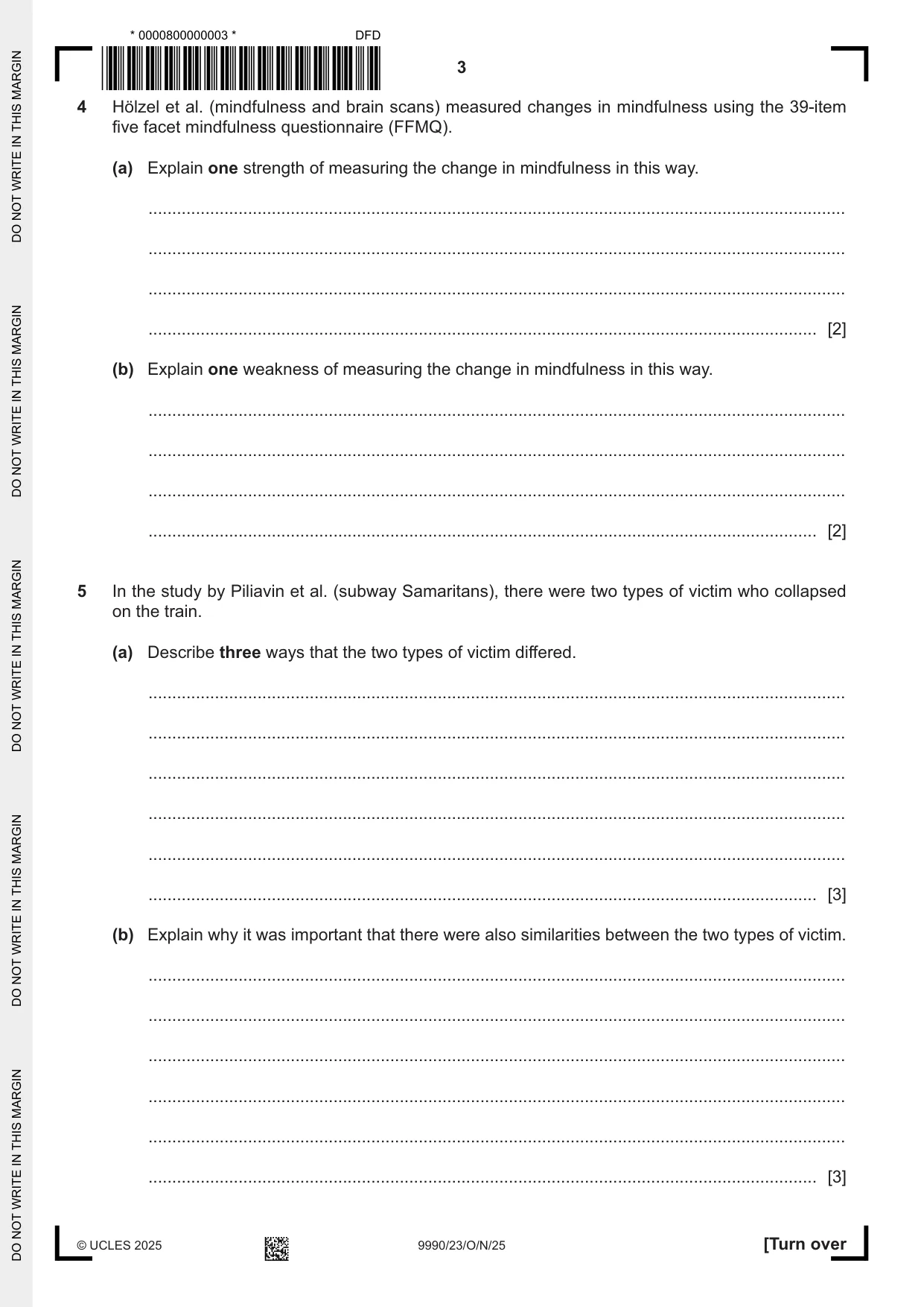 Cambridge A Level Psychology (from 2018) 9990 2025 Oct/Nov Paper 2 · Variant 3 question paper, page 3 of 12
