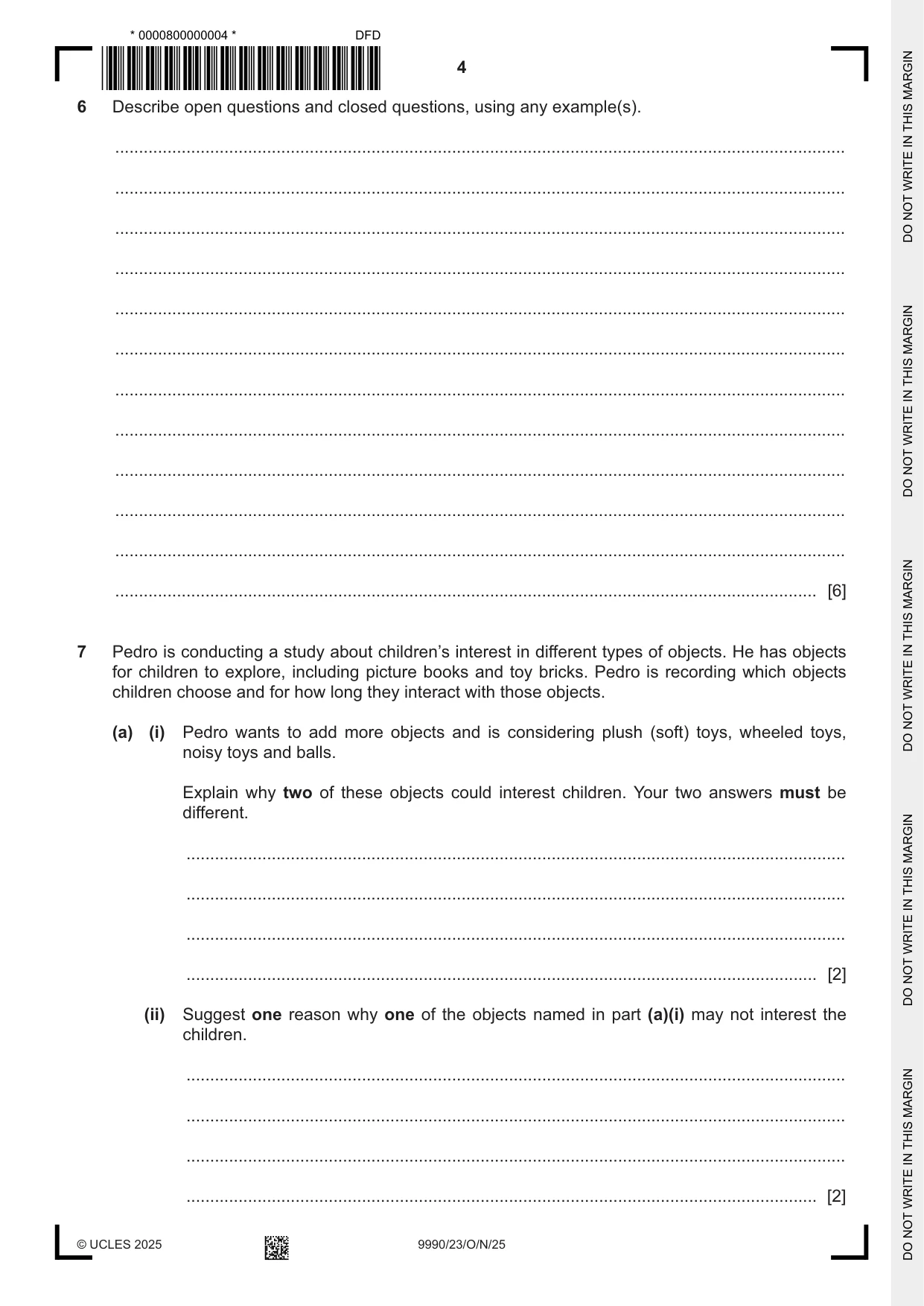 Cambridge A Level Psychology (from 2018) 9990 2025 Oct/Nov Paper 2 · Variant 3 question paper, page 4 of 12