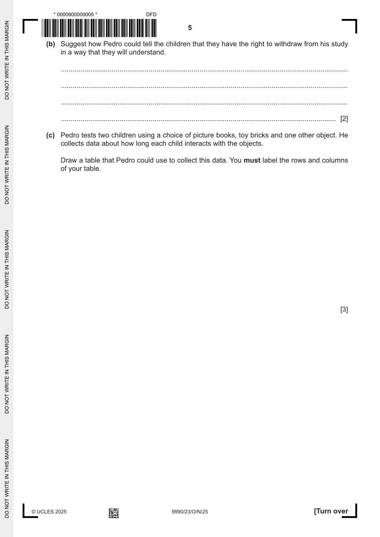 Cambridge A Level Psychology (from 2018) 9990 2025 Oct/Nov Paper 2 · Variant 3 question paper, page 5 of 12