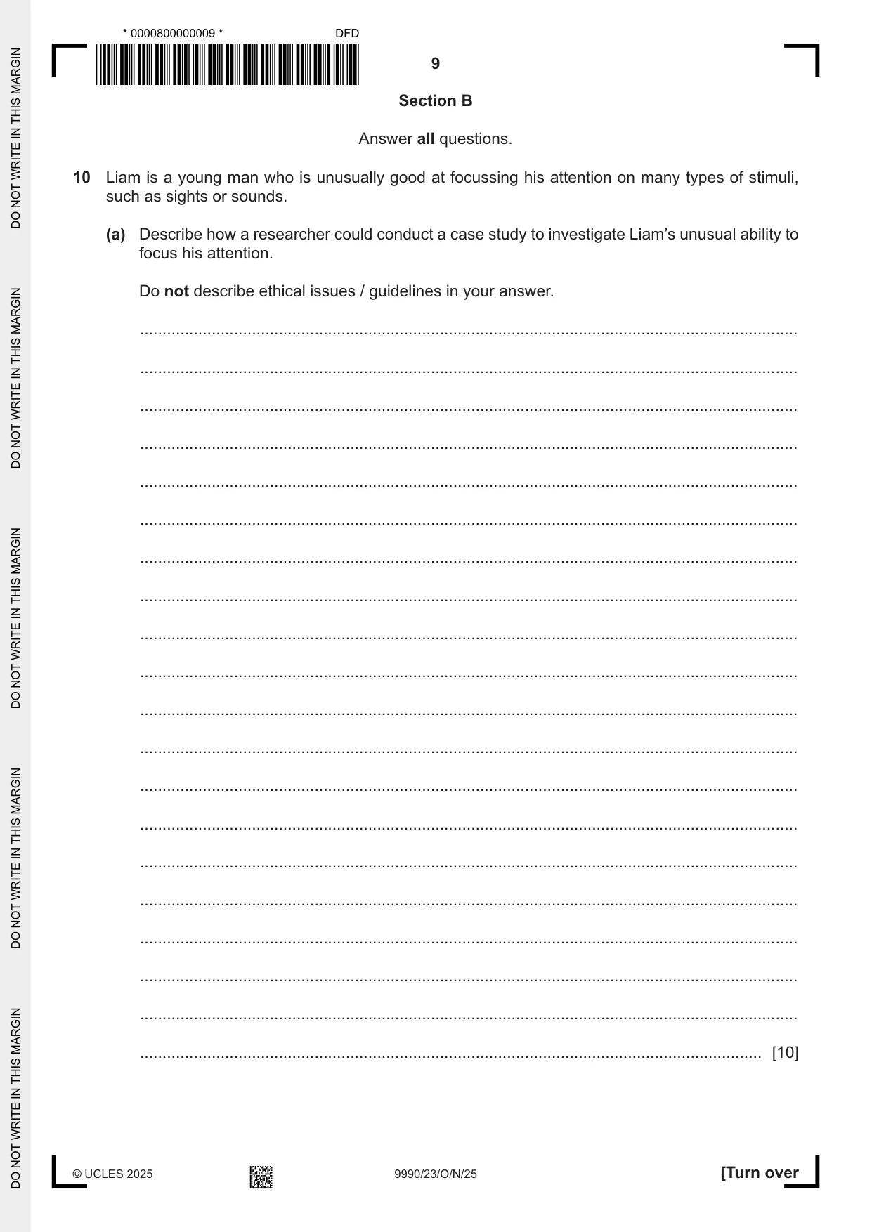 Cambridge A Level Psychology (from 2018) 9990 2025 Oct/Nov Paper 2 · Variant 3 question paper, page 9 of 12