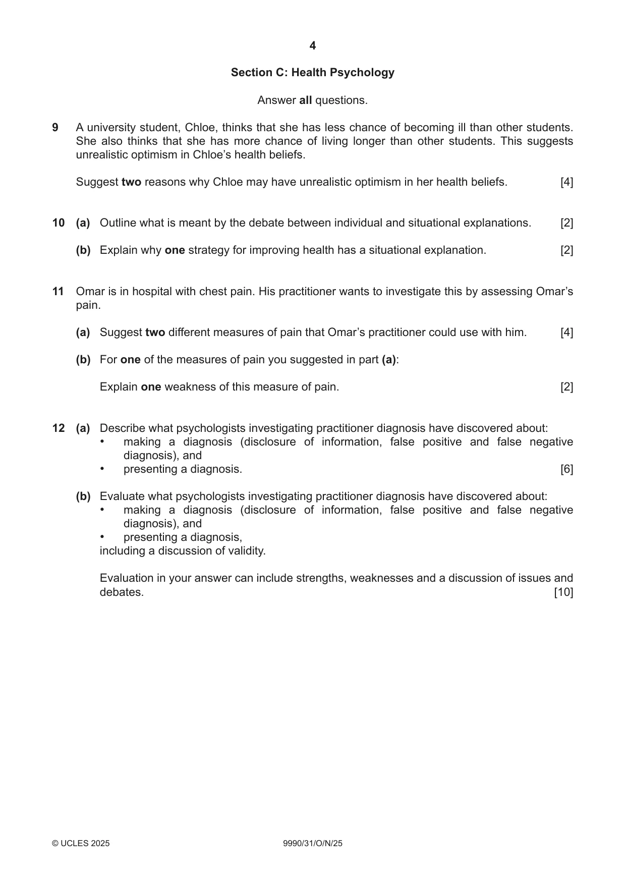 Cambridge A Level Psychology (from 2018) 9990 2025 Oct/Nov Paper 3 · Variant 1 question paper, page 4 of 8