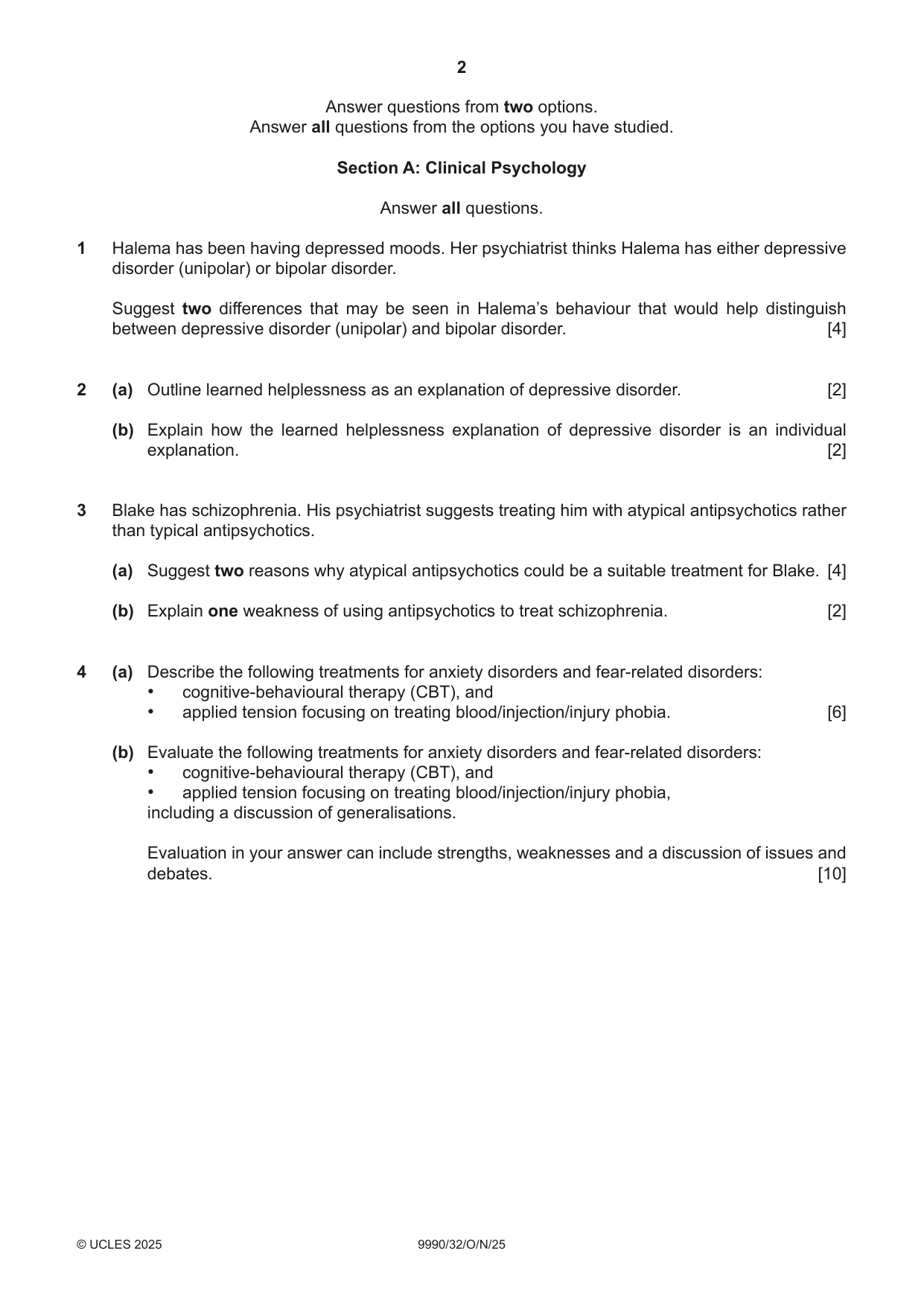 Cambridge A Level Psychology (from 2018) 9990 2025 Oct/Nov Paper 3 · Variant 2 question paper, page 2 of 8