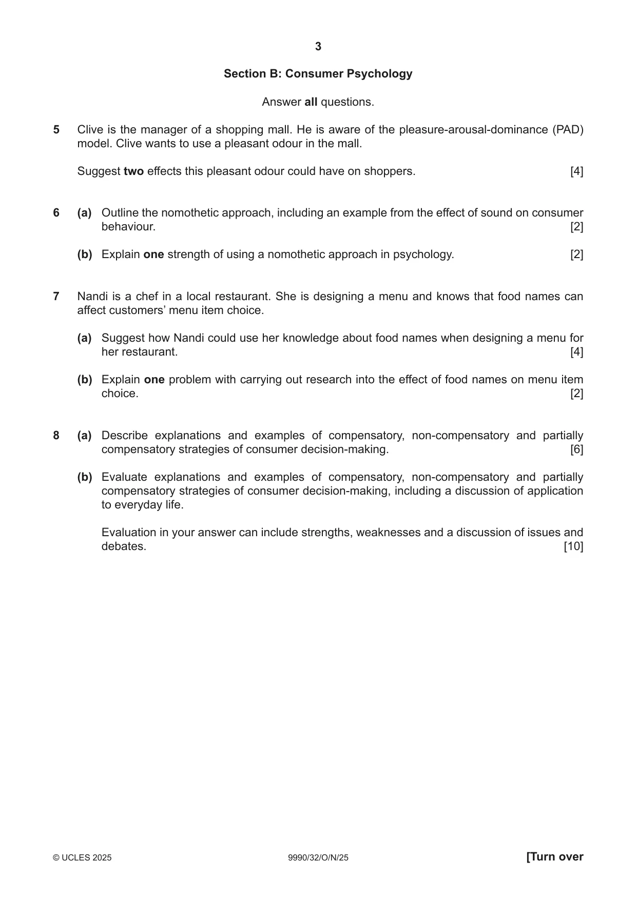 Cambridge A Level Psychology (from 2018) 9990 2025 Oct/Nov Paper 3 · Variant 2 question paper, page 3 of 8