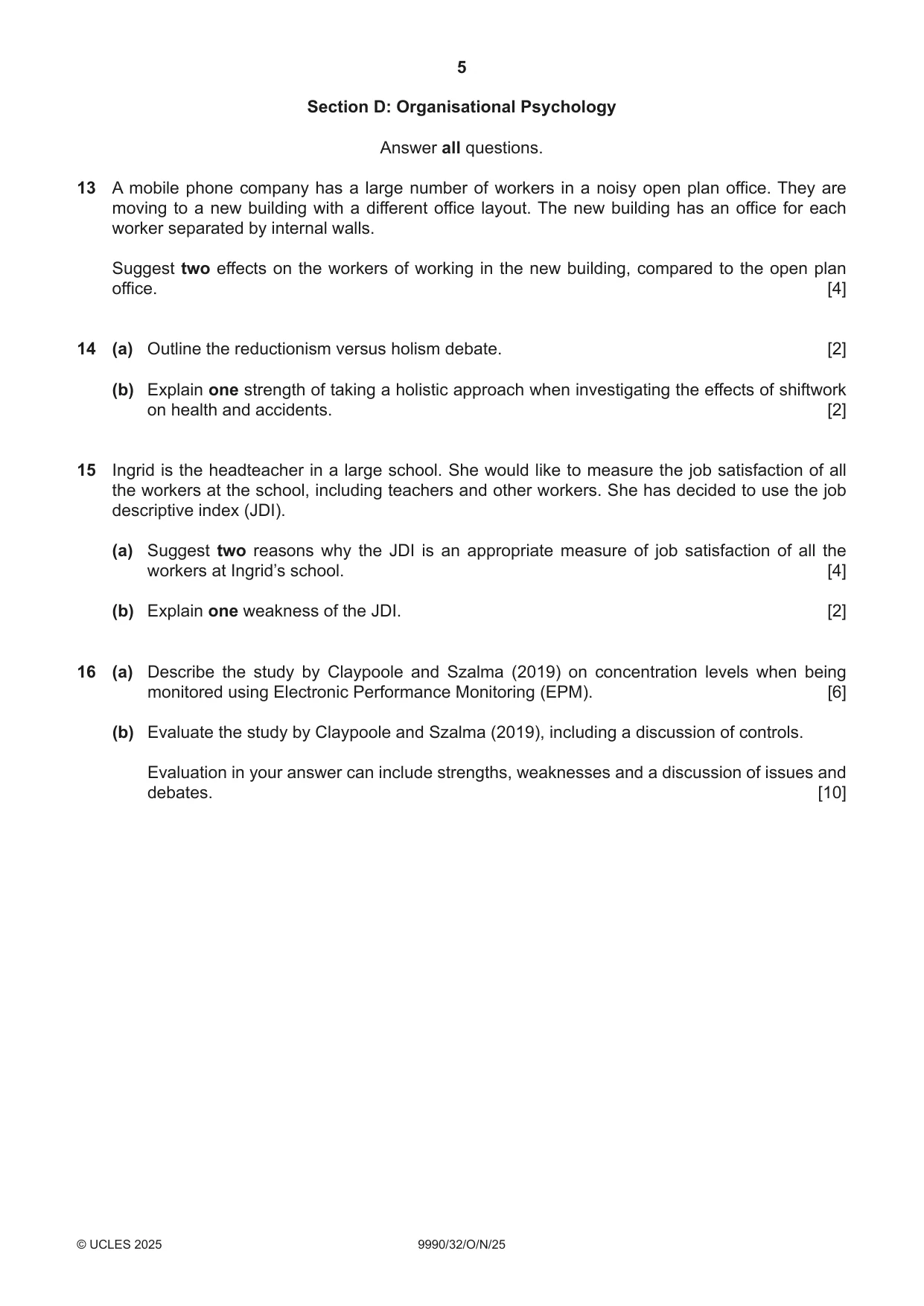 Cambridge A Level Psychology (from 2018) 9990 2025 Oct/Nov Paper 3 · Variant 2 question paper, page 5 of 8