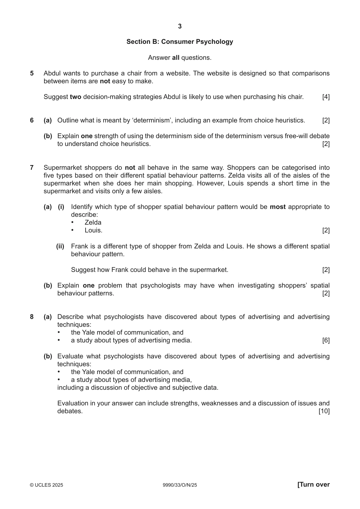 Cambridge A Level Psychology (from 2018) 9990 2025 Oct/Nov Paper 3 · Variant 3 question paper, page 3 of 8