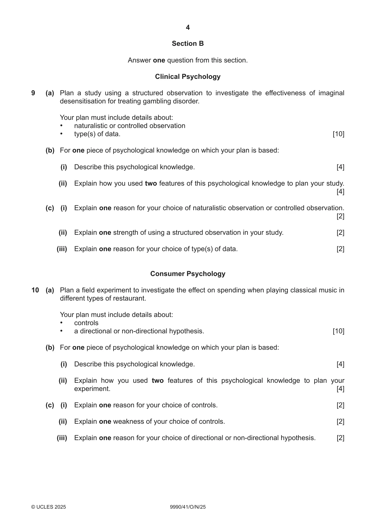 Cambridge A Level Psychology (from 2018) 9990 2025 Oct/Nov Paper 4 · Variant 1 question paper, page 4 of 8