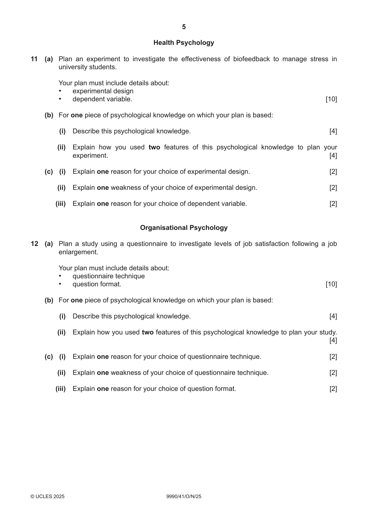 Cambridge A Level Psychology (from 2018) 9990 2025 Oct/Nov Paper 4 · Variant 1 question paper, page 5 of 8
