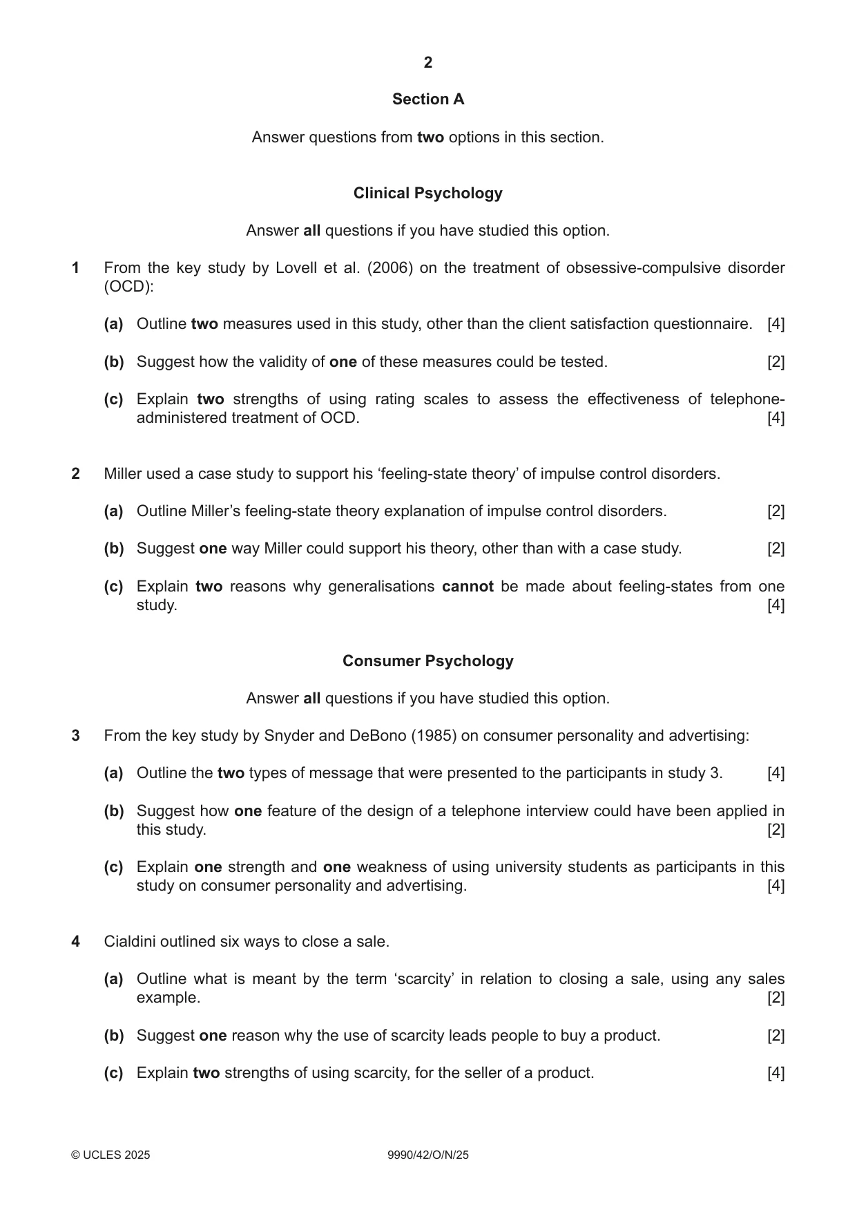 Cambridge A Level Psychology (from 2018) 9990 2025 Oct/Nov Paper 4 · Variant 2 question paper, page 2 of 8