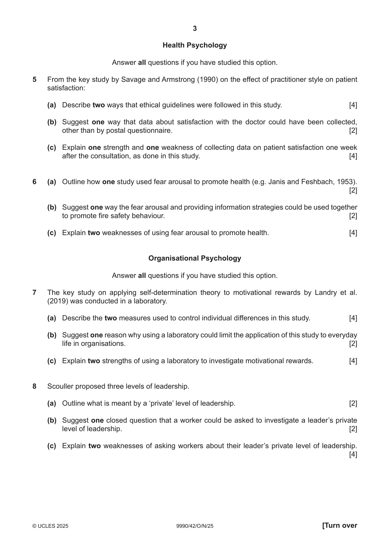 Cambridge A Level Psychology (from 2018) 9990 2025 Oct/Nov Paper 4 · Variant 2 question paper, page 3 of 8