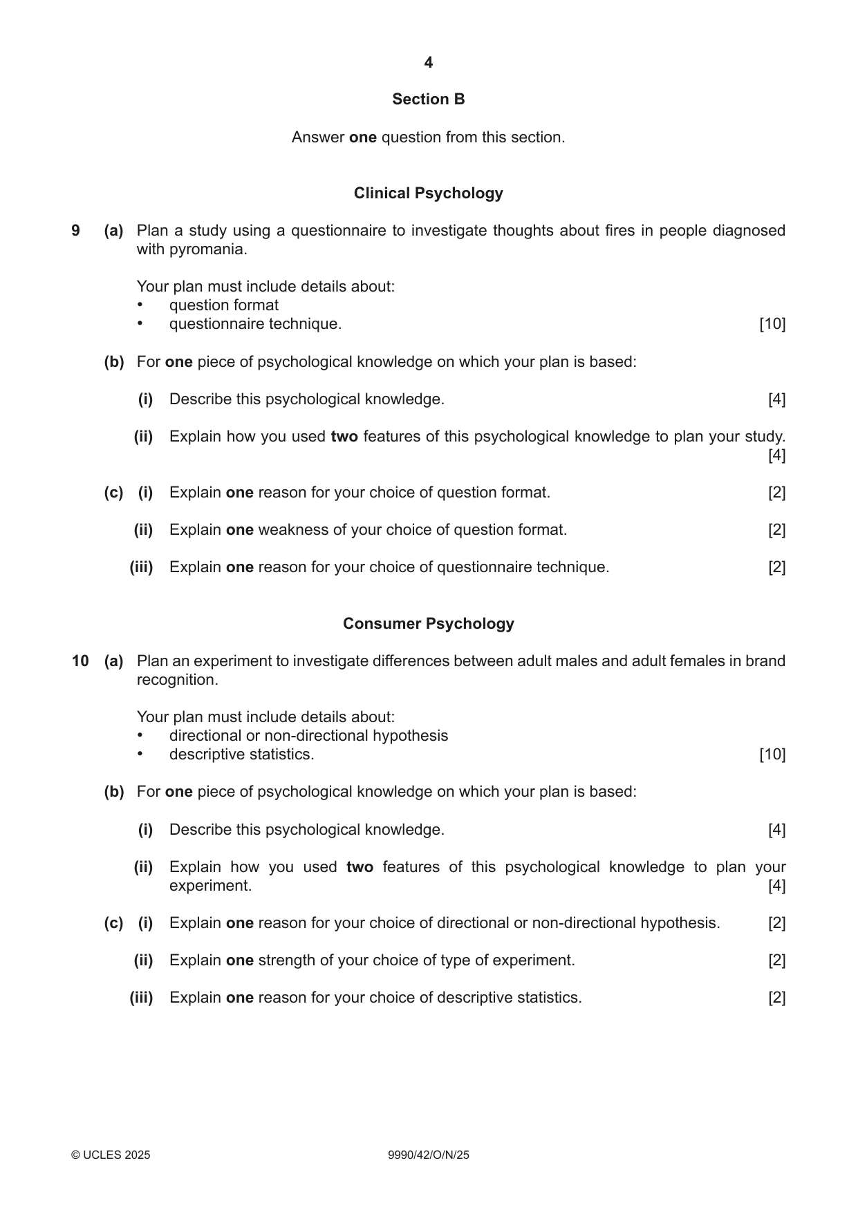 Cambridge A Level Psychology (from 2018) 9990 2025 Oct/Nov Paper 4 · Variant 2 question paper, page 4 of 8