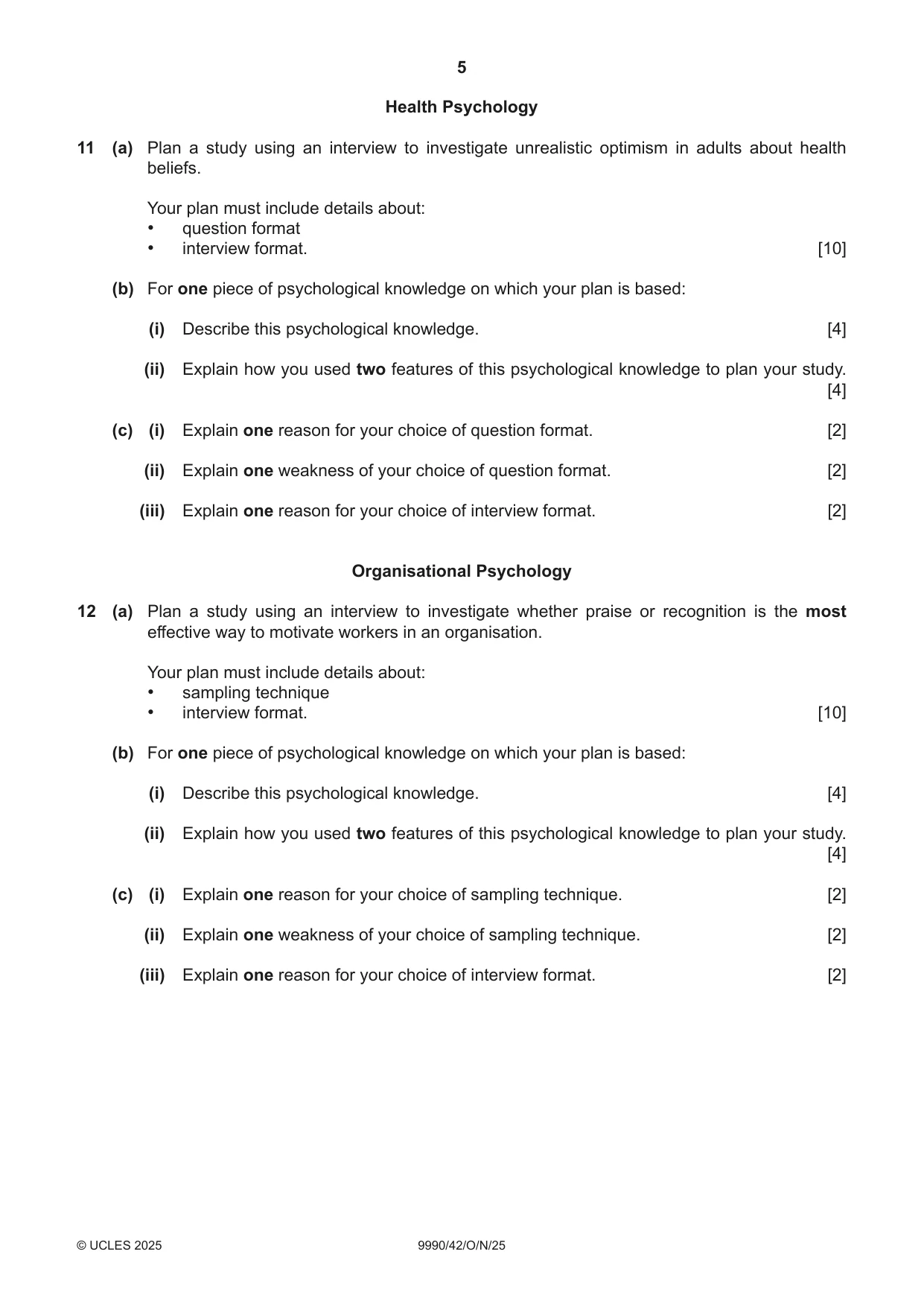 Cambridge A Level Psychology (from 2018) 9990 2025 Oct/Nov Paper 4 · Variant 2 question paper, page 5 of 8
