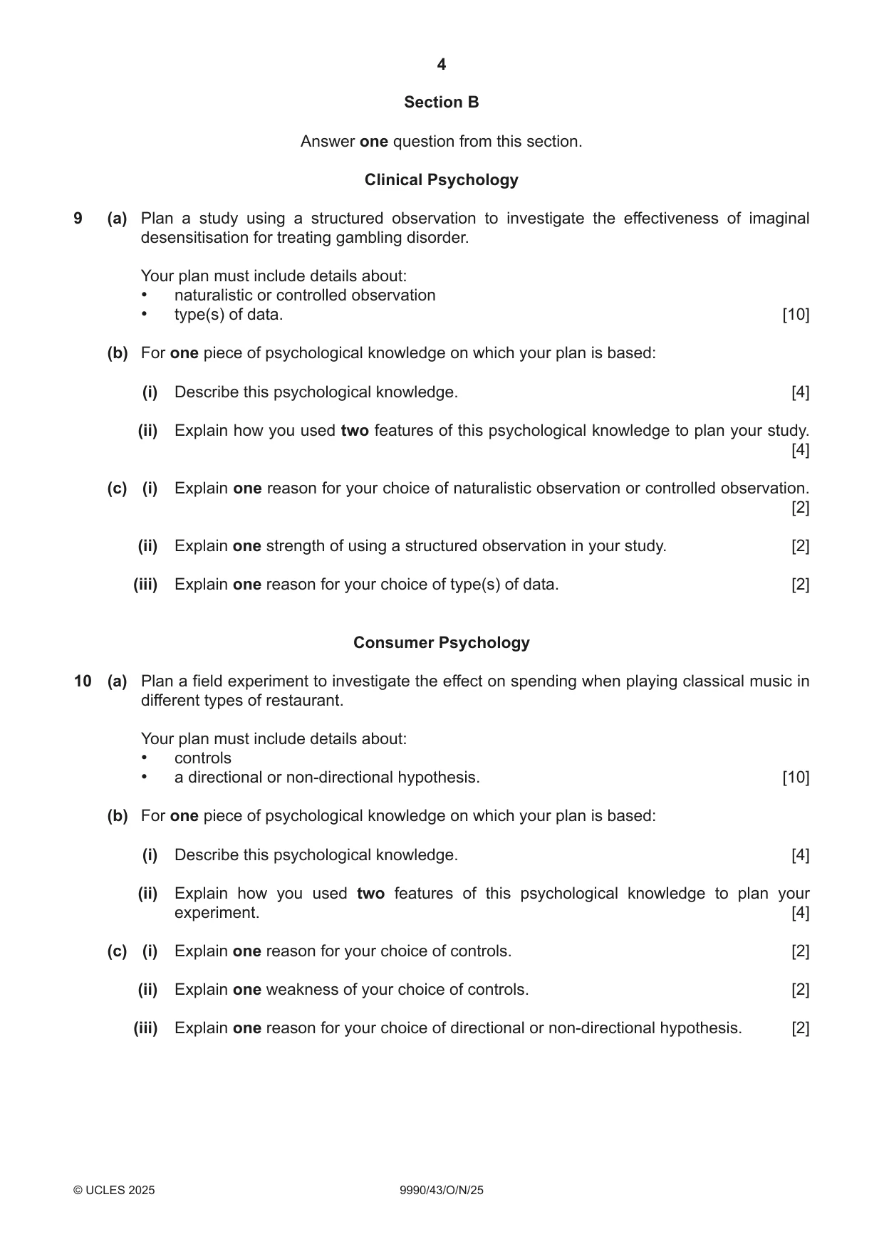 Cambridge A Level Psychology (from 2018) 9990 2025 Oct/Nov Paper 4 · Variant 3 question paper, page 4 of 8