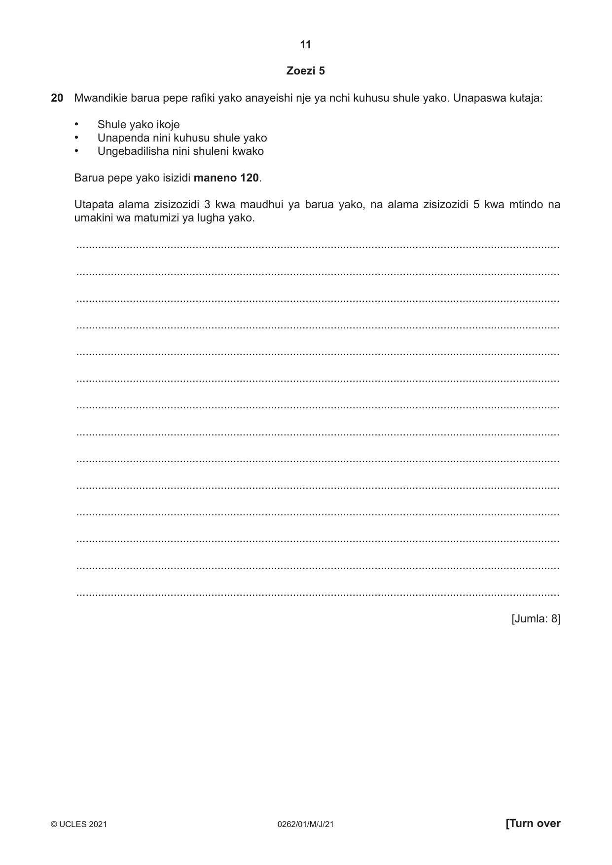 Cambridge IGCSE Swahili 0262 2021 May/June Paper 1 · Variant 0 question paper, page 11 of 16