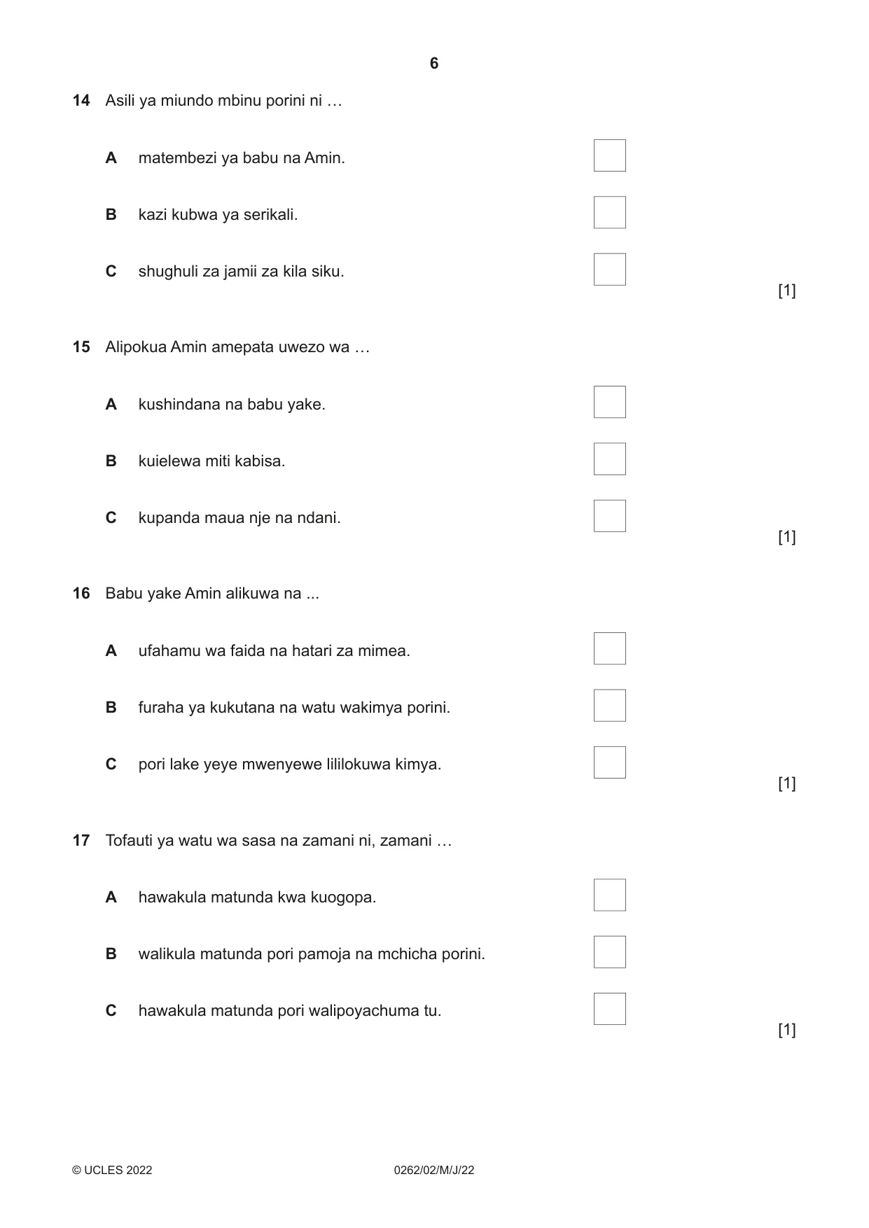 Cambridge IGCSE Swahili 0262 2022 May/June Paper 2 · Variant 0 question paper, page 6 of 8