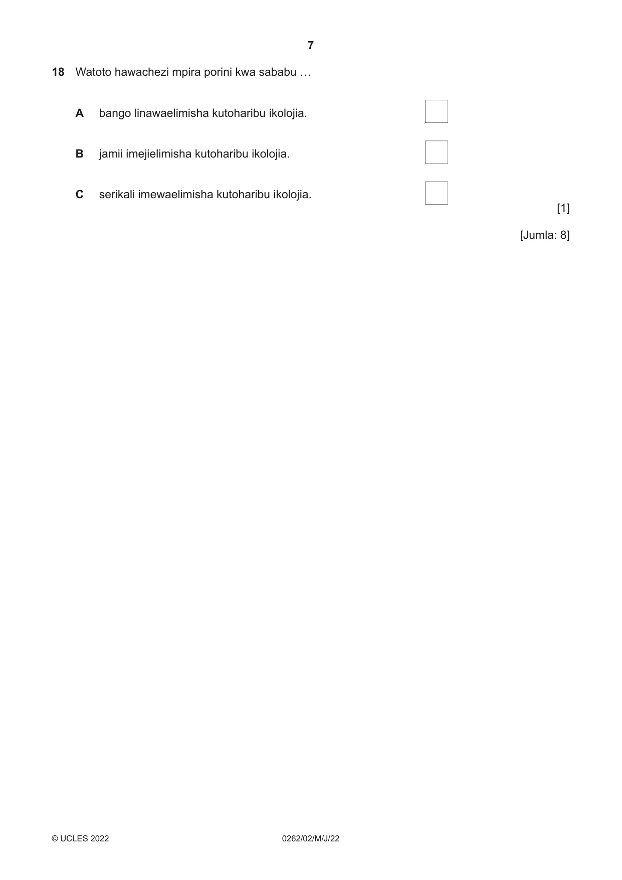 Cambridge IGCSE Swahili 0262 2022 May/June Paper 2 · Variant 0 question paper, page 7 of 8