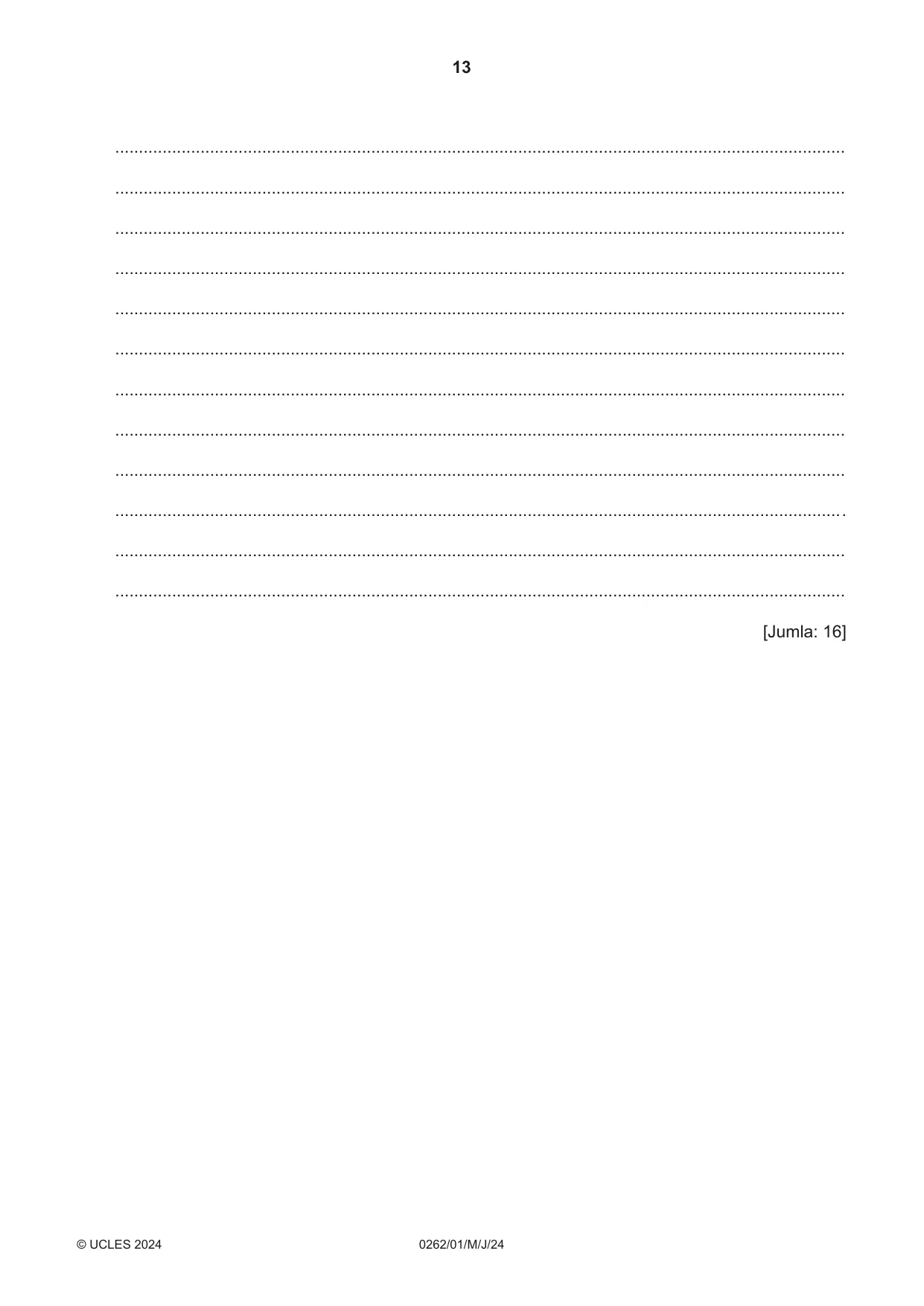 Cambridge IGCSE Swahili 0262 2024 May/June Paper 1 · Variant 0 question paper, page 13 of 16