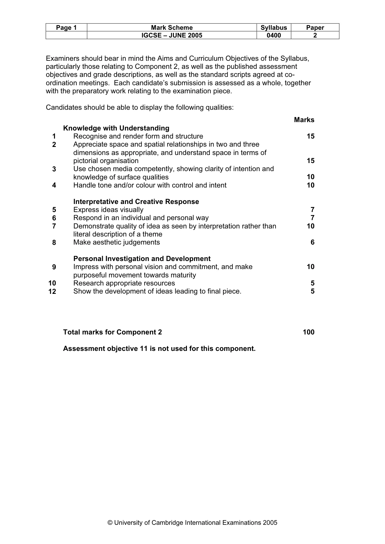 Mark scheme, page 4 of 4