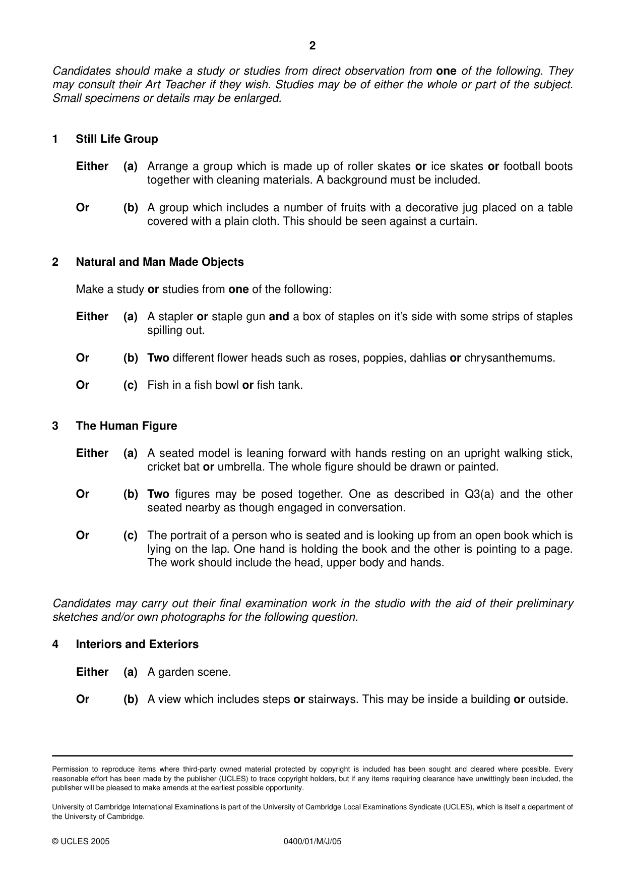 Cambridge IGCSE Art and Design 0400 2005 May/June Paper 1 · Variant 1 question paper, page 2 of 2