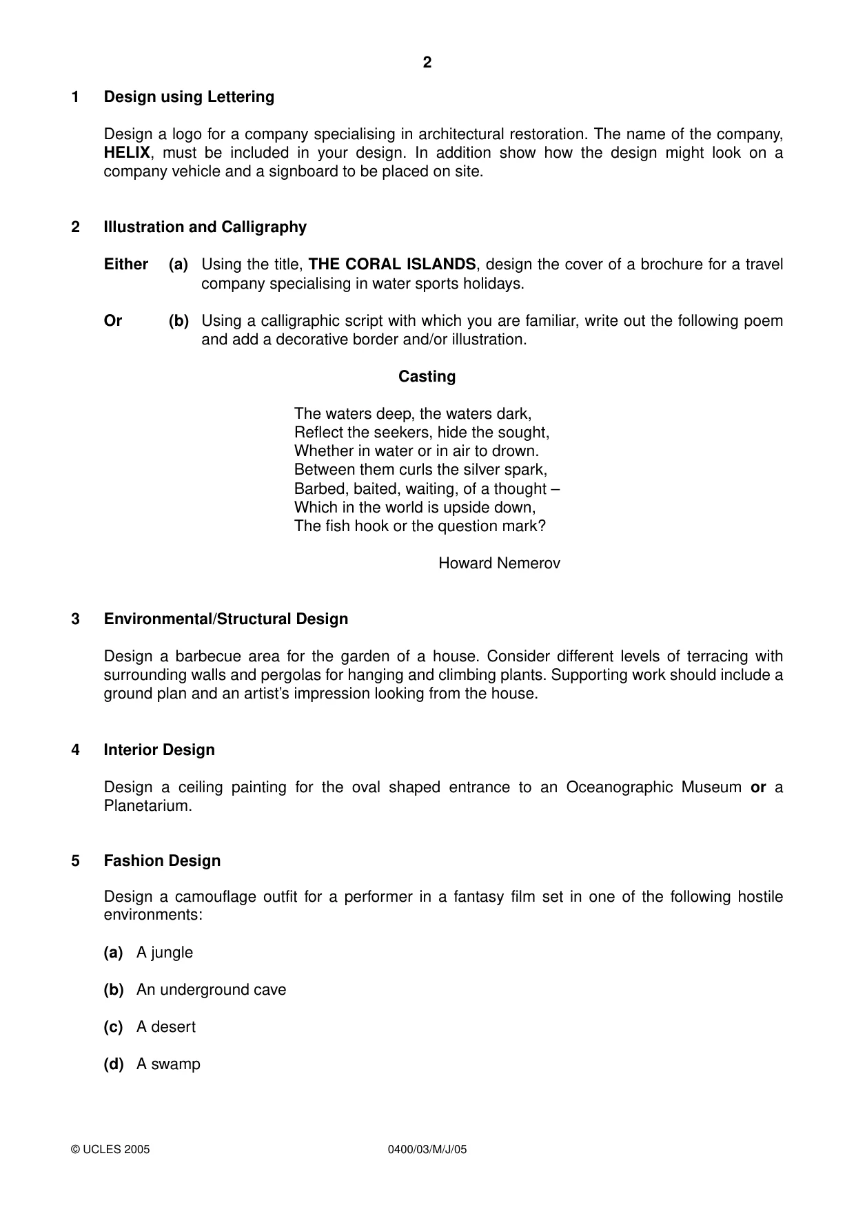 Cambridge IGCSE Art and Design 0400 2005 May/June Paper 3 · Variant 1 question paper, page 2 of 4