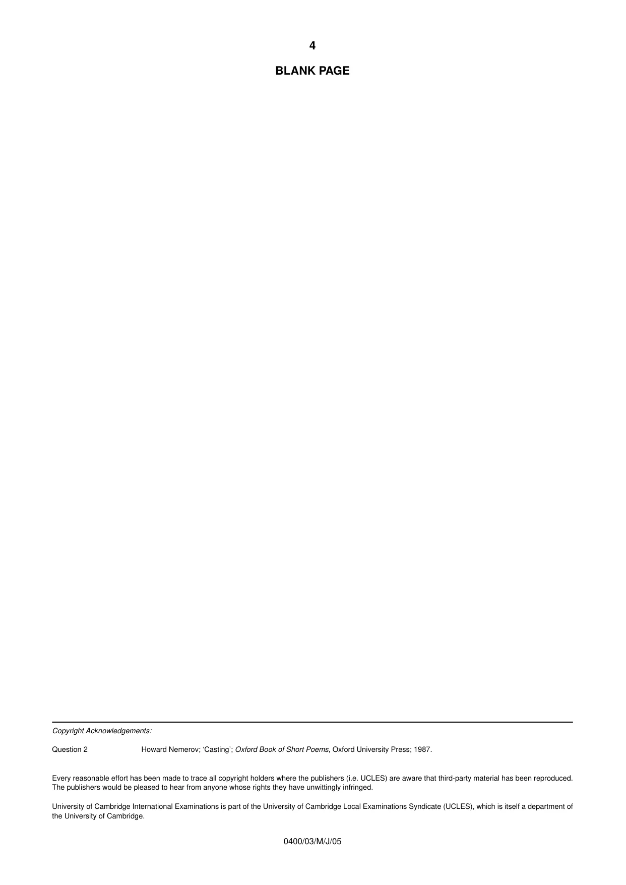 Cambridge IGCSE Art and Design 0400 2005 May/June Paper 3 · Variant 1 question paper, page 4 of 4