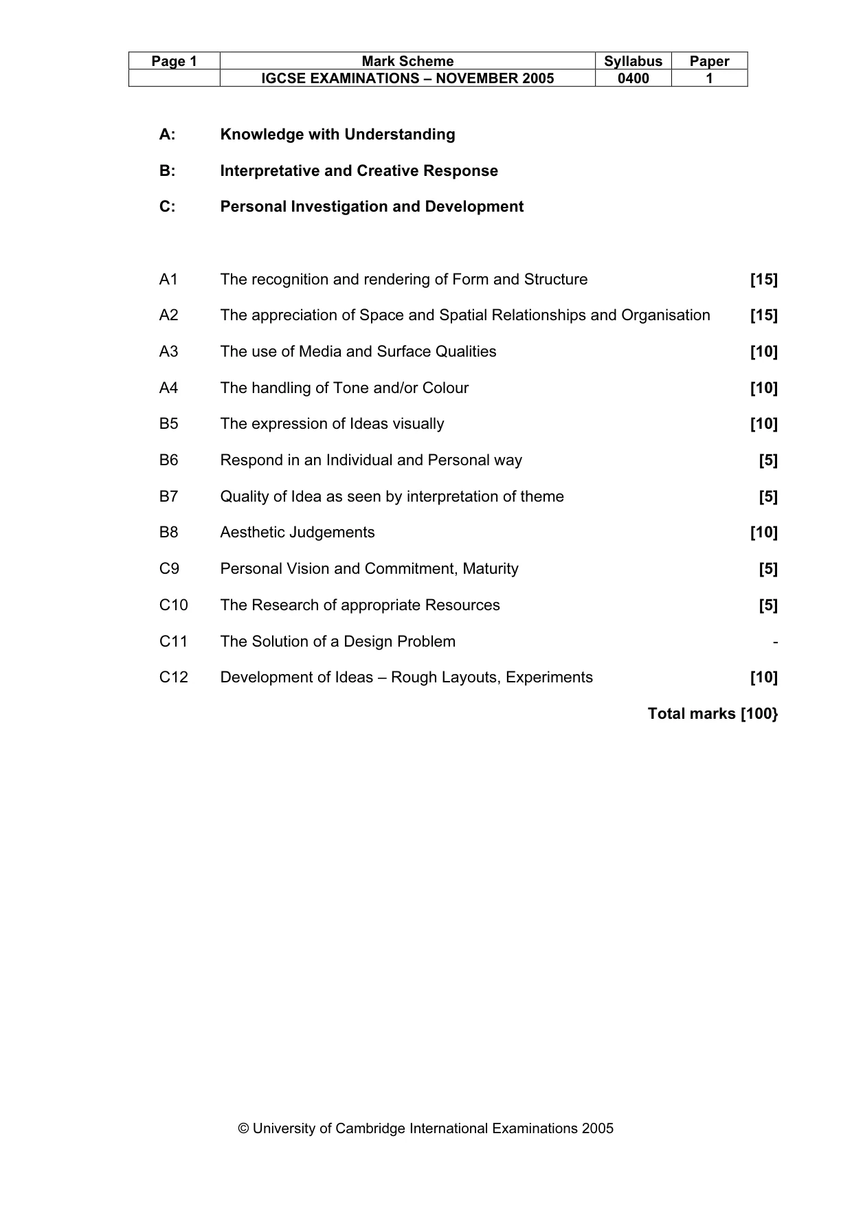 Mark scheme, page 2 of 2