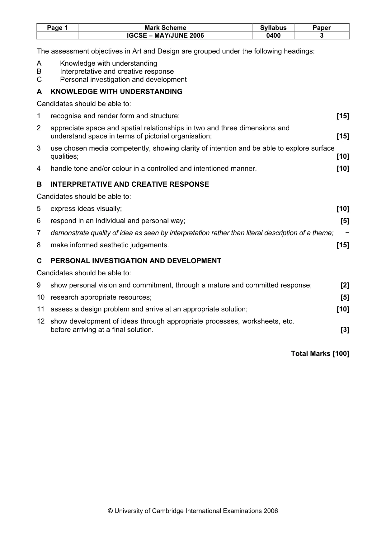 Mark scheme, page 2 of 2